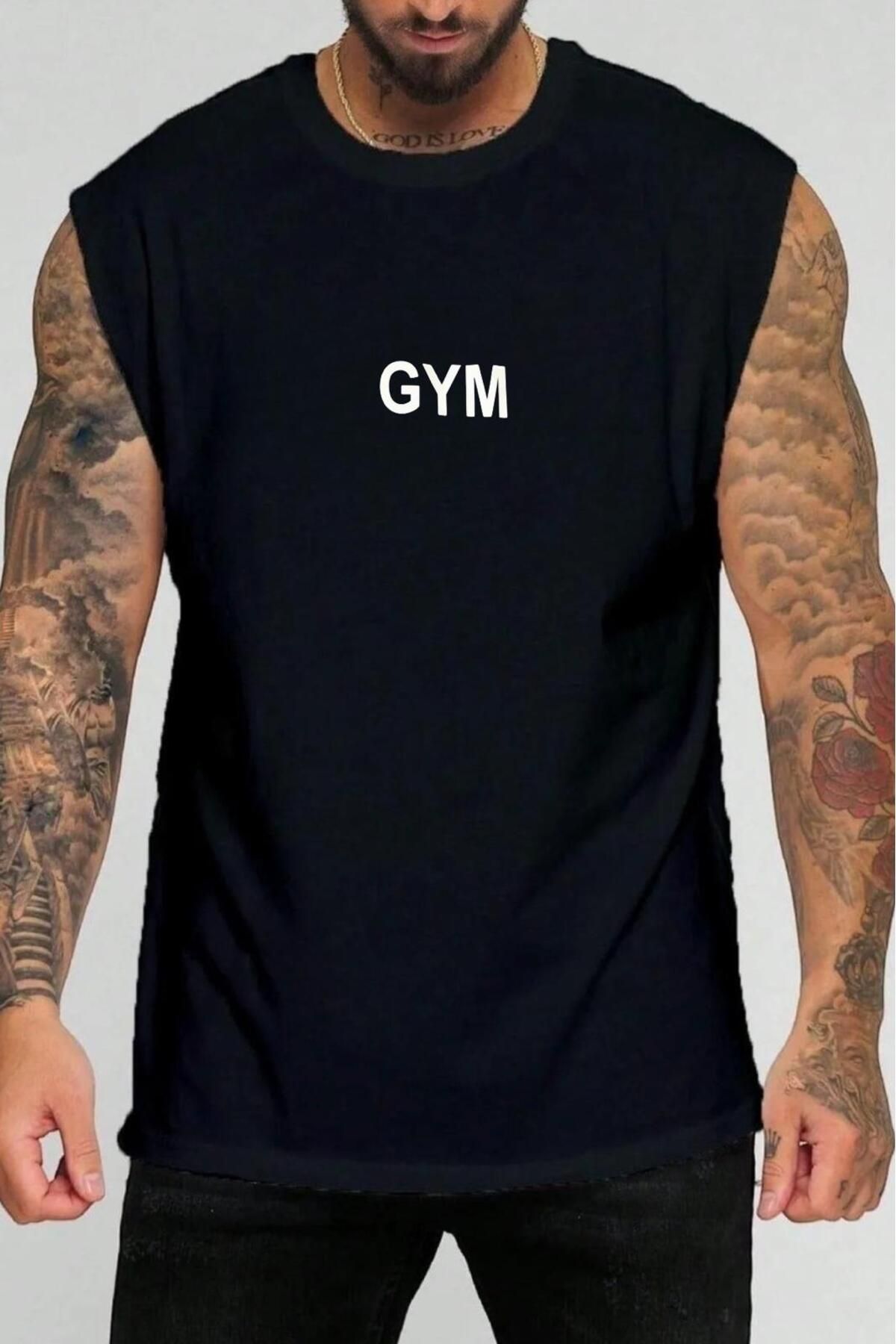 NO 601 Erkek Beyaz-Siyah 2'li Kapşonlu Kolsuz Kabartma Gym Baskılı Atlet Tshirt