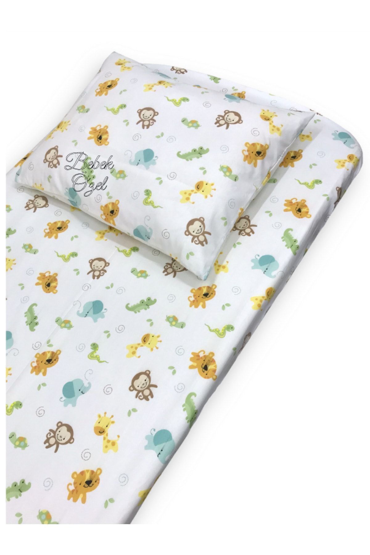 Bebek Özel %100 Pamuklu Bebek Ve Çocuk Lastikli Çarşaf Ve Yastık Kılıfı 60x120 Sevimli Hayvanlar
