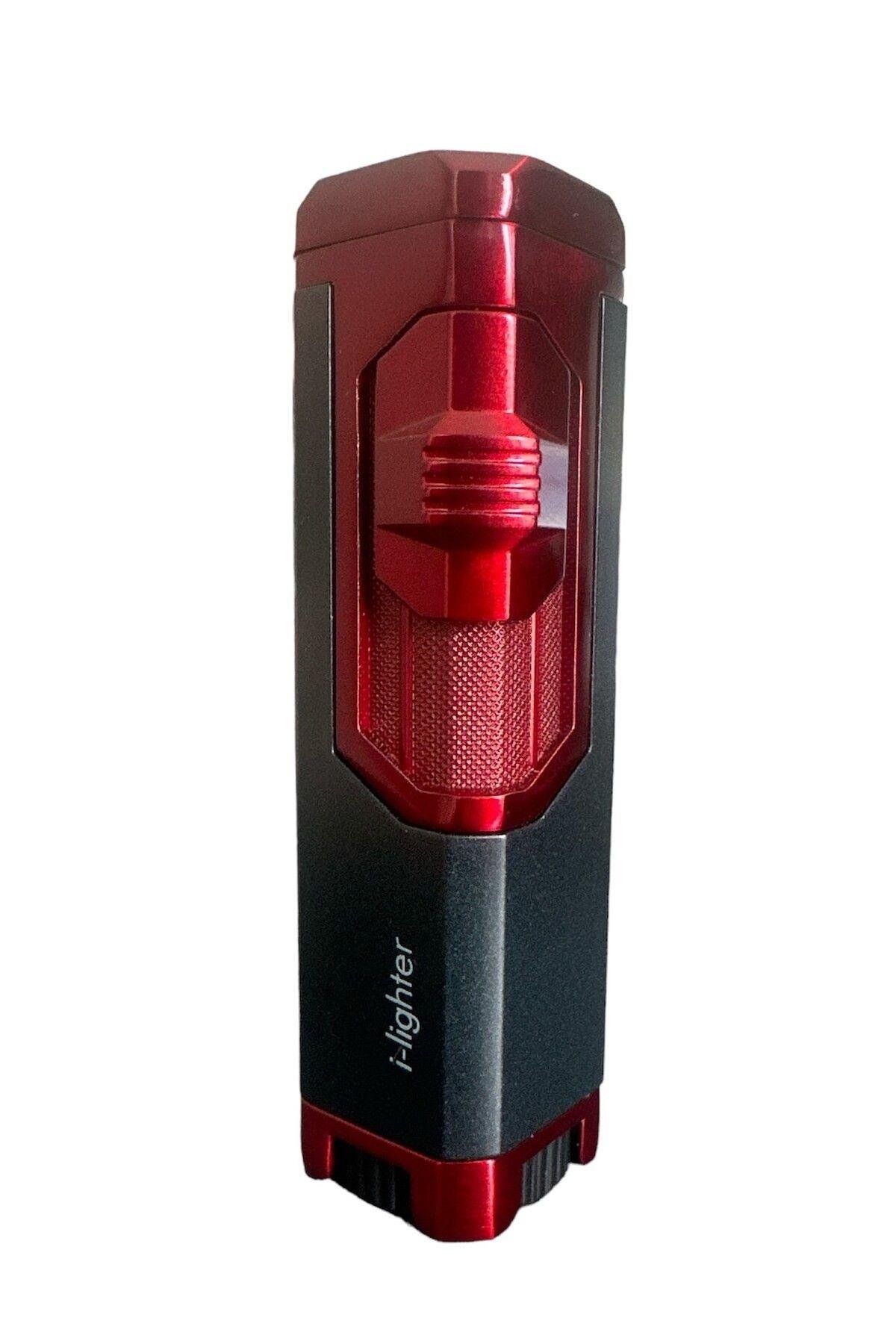 İLighter Jet Flame 4 Torch Jet Alev Puro Çakmğı Metal Siyah Kırmızı