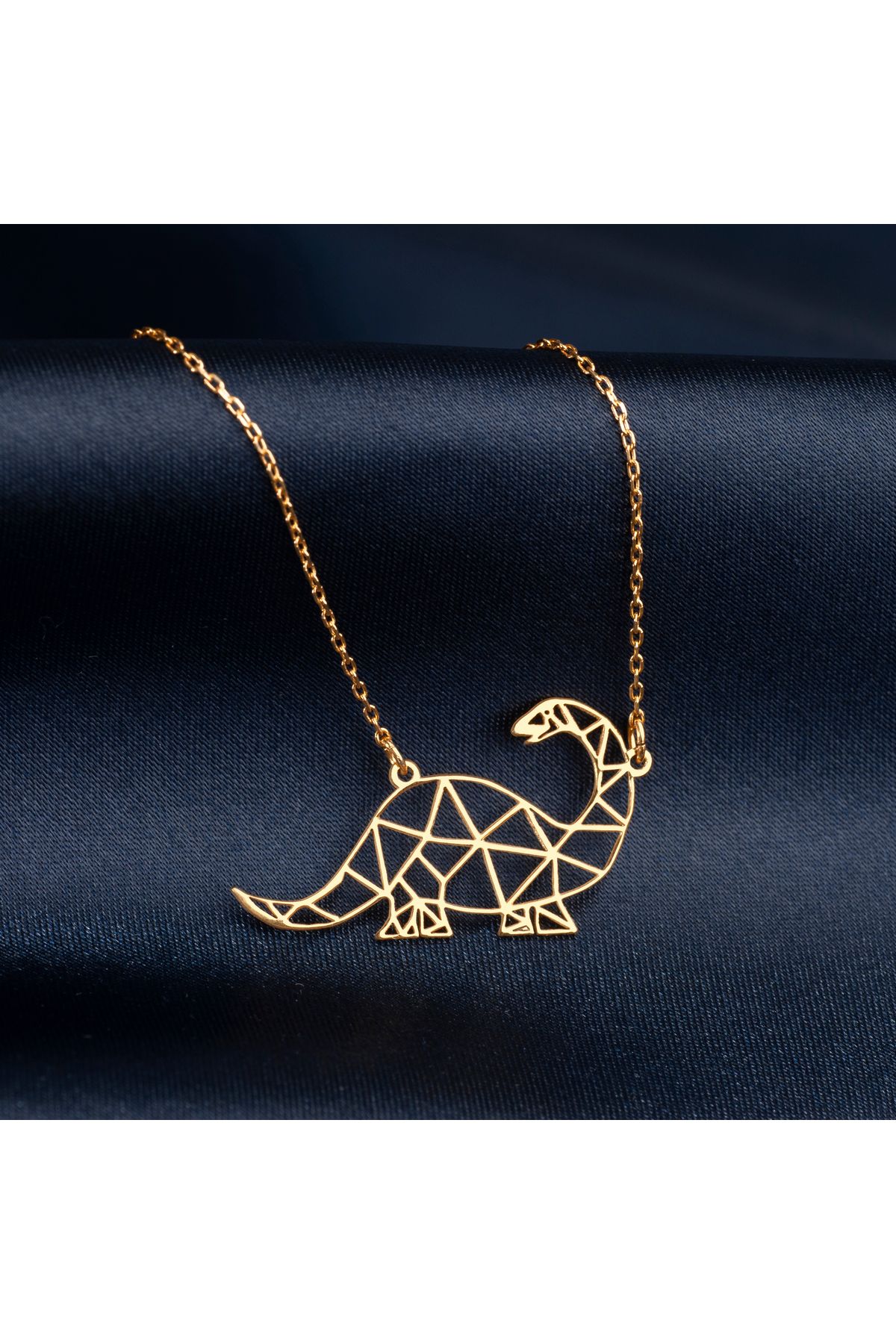 DIZY SILVER GEOMETRİK DİNOZOR KOLYE, BRONTOSAURUS FİGÜRLÜ TASARIM, 925 AYAR GÜMÜŞ, ALTIN KAPLAMA KOLYE