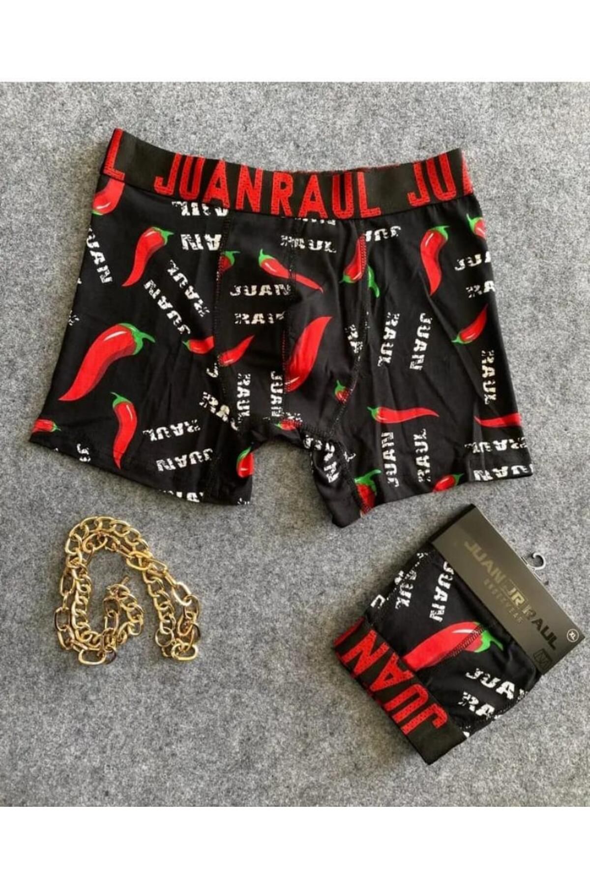 DELORİA juan raul acı biber desenli erkek boxer terletmez yumuşak pamuklu ve coton iç çamaşır boxer