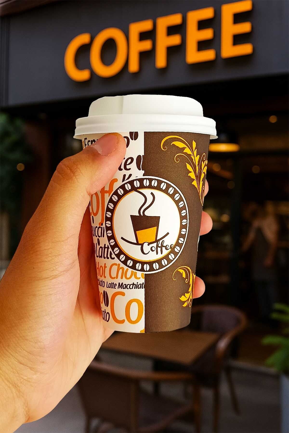Afra Tedarik 300 ml Beyaz Kapaklı Karton Bardak 12 oz Latte Kahve Kağıt Kaliteli Bardak 100'lü