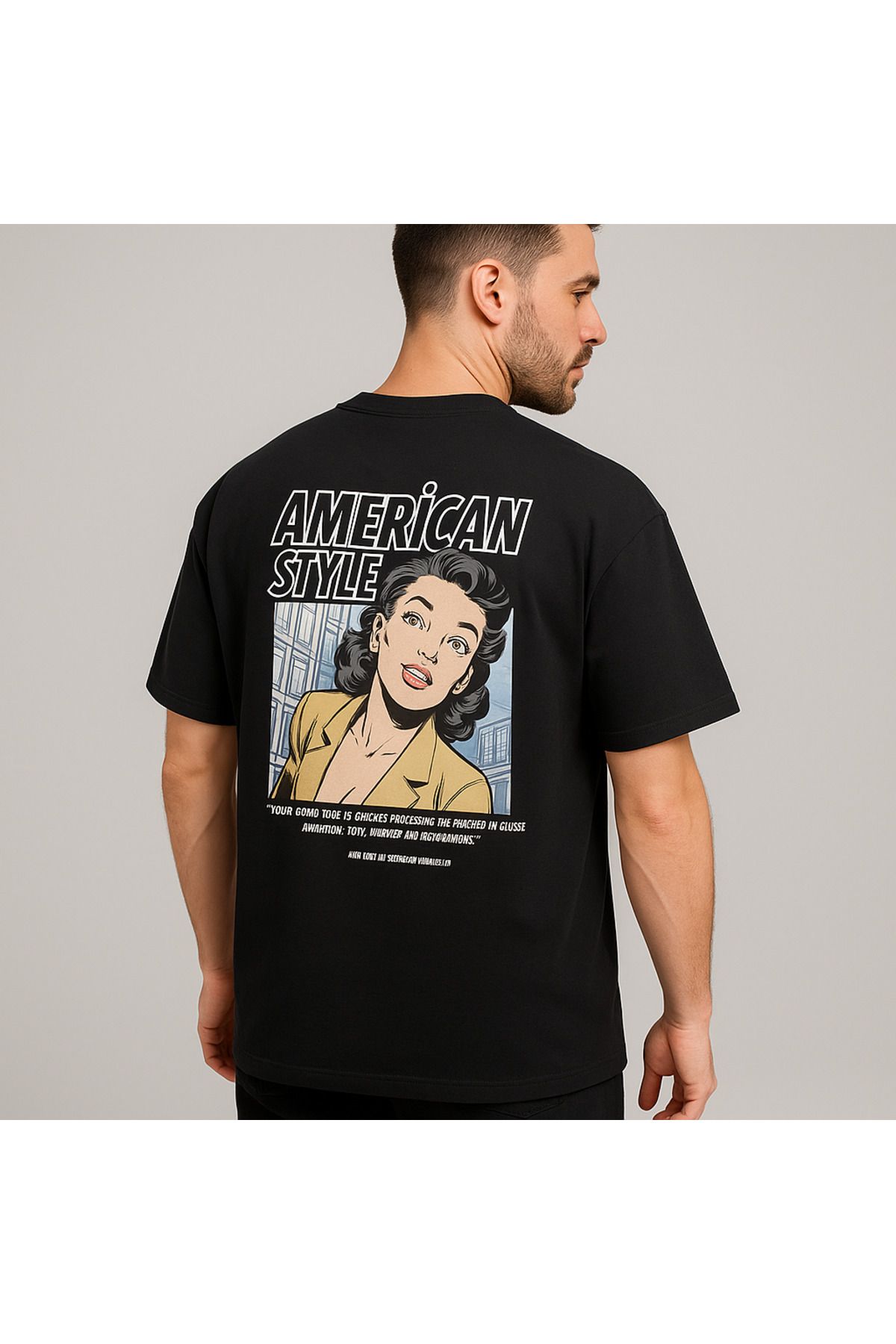 VELNO Siyah Oversize Baskılı T-Shirt