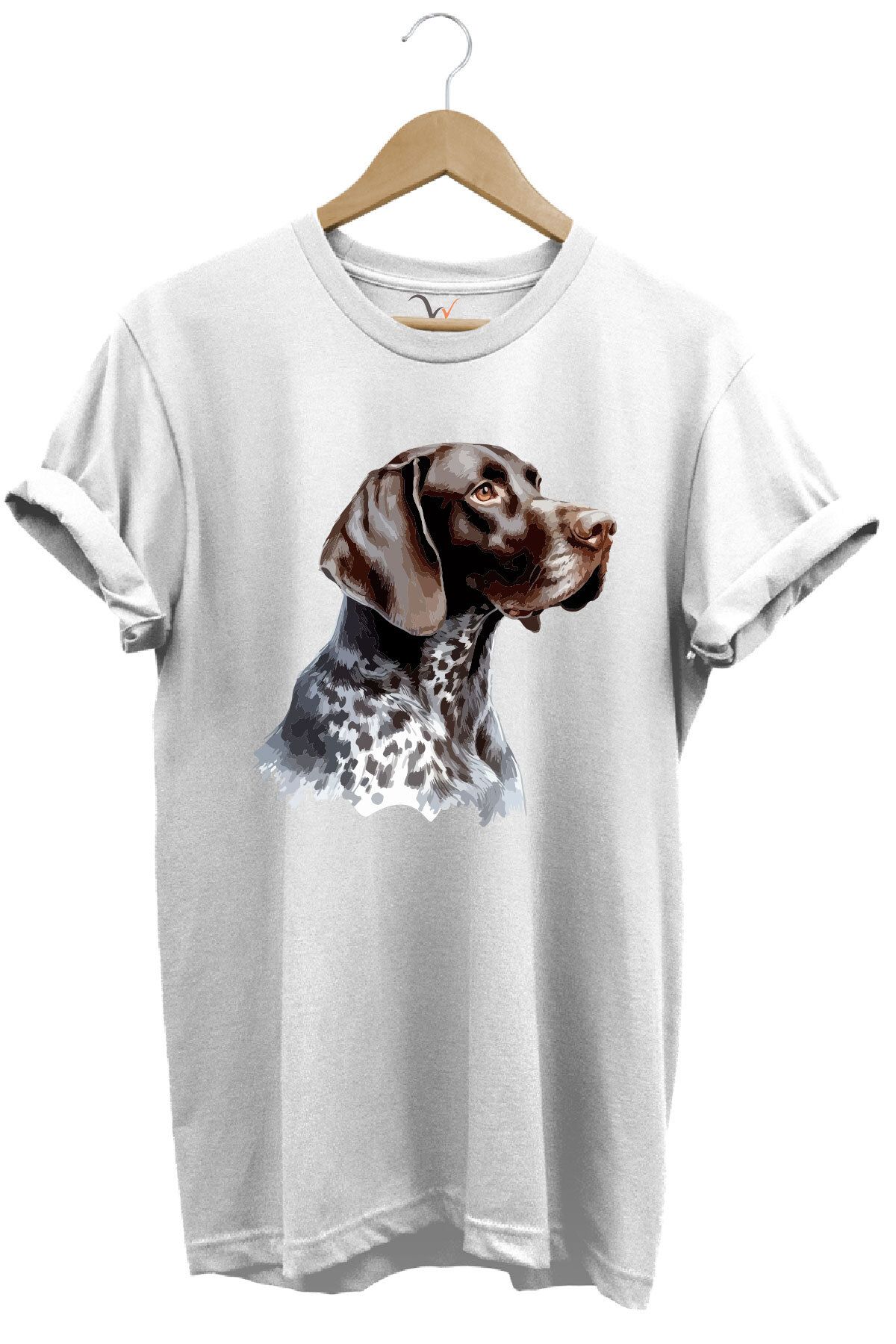 WİDİ Avcılık Kurzhaar Av Köpeği Tasarım Baskılı %100 Pamuk Regular Fit Bisiklet Yaka Premium T-Shirt