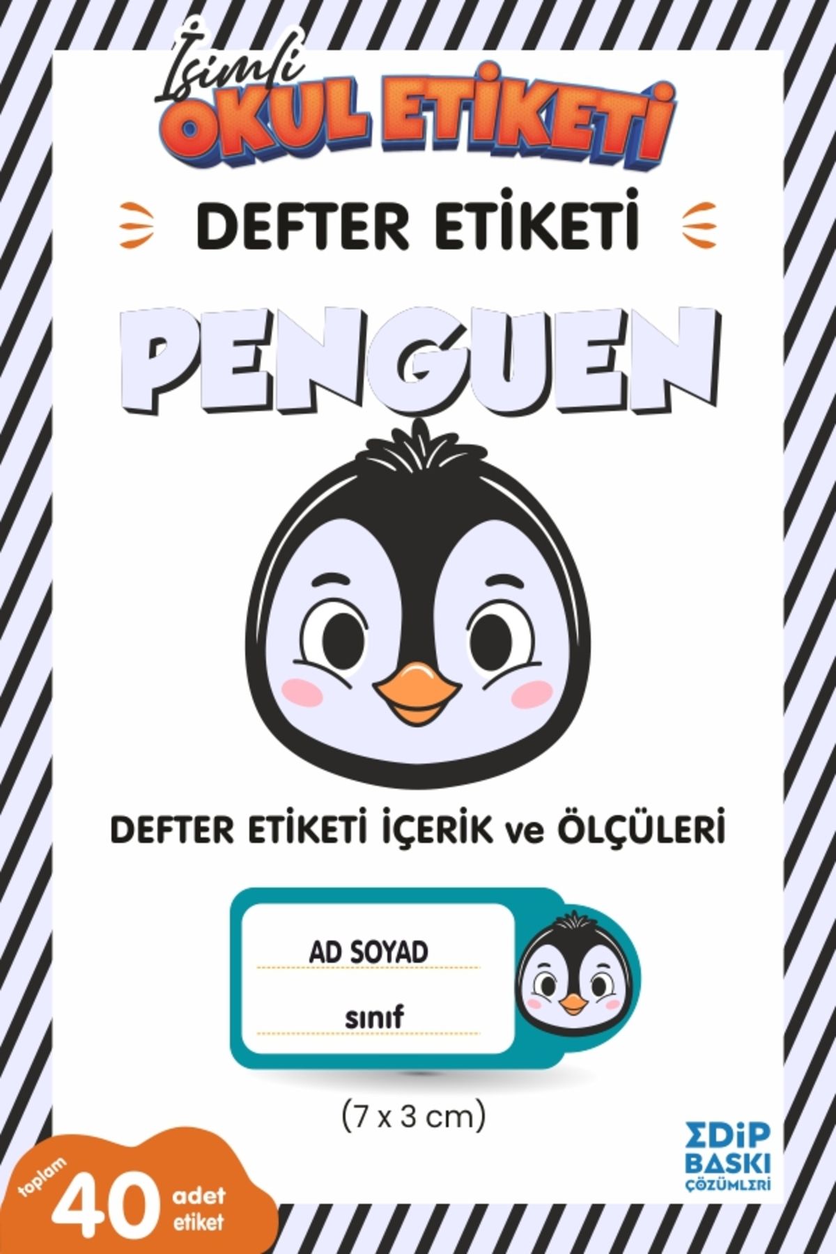 EDİP BASKI MERKEZİ İsimli okul etiketi PENGUEN Defter etiketi