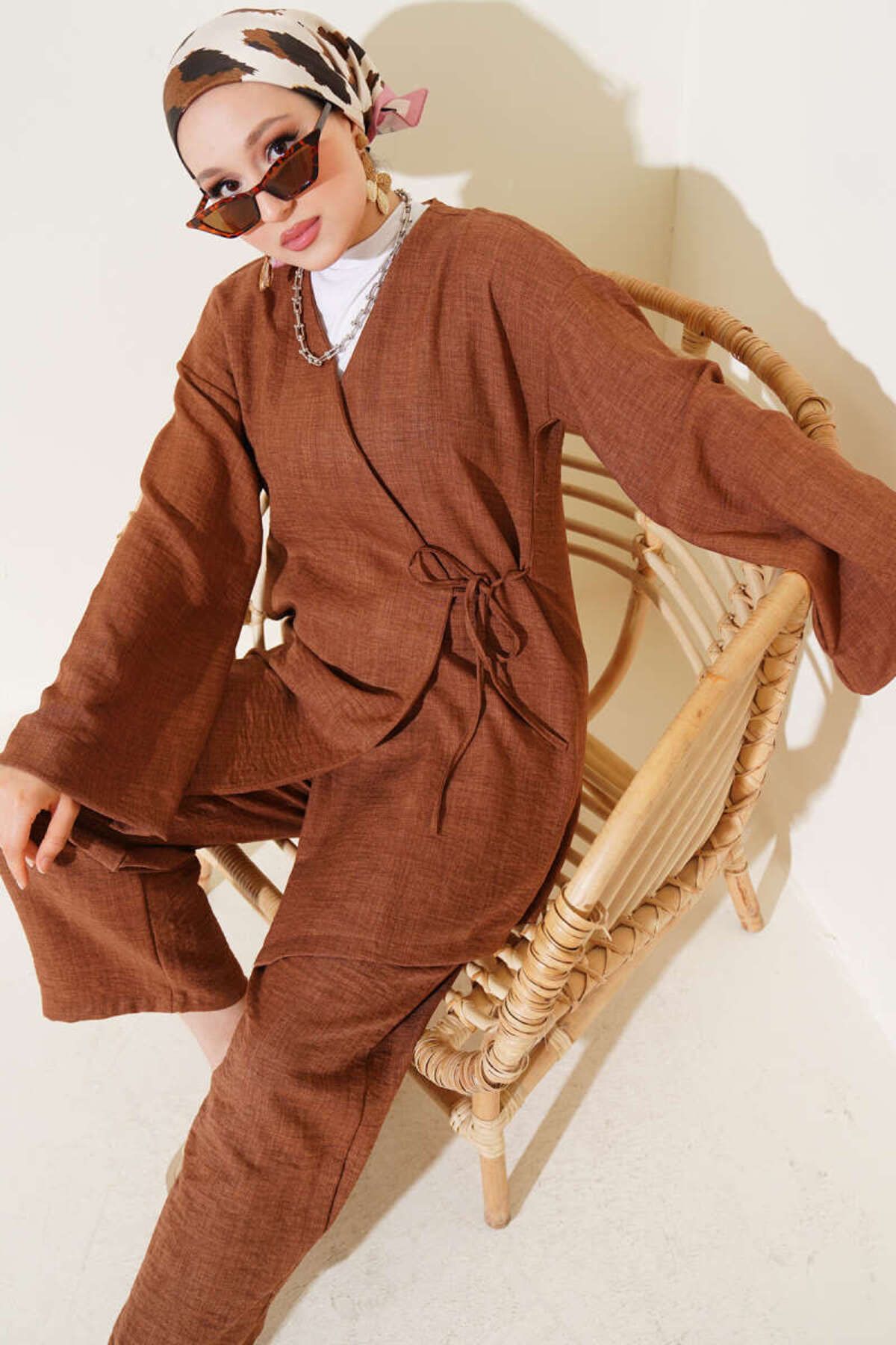 VOLT CLOTHİNG Kadın Yandan Bağlamalı Kimono İkili Takım