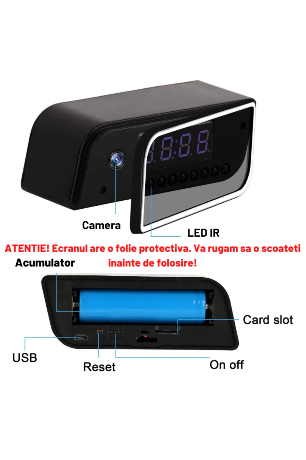 REVOSE-REVOSE™ Mini Spy Camera, WI-FI, IP, Hidden in Alarm Clock, Microphone, 32GB Micro SD Card Included 5