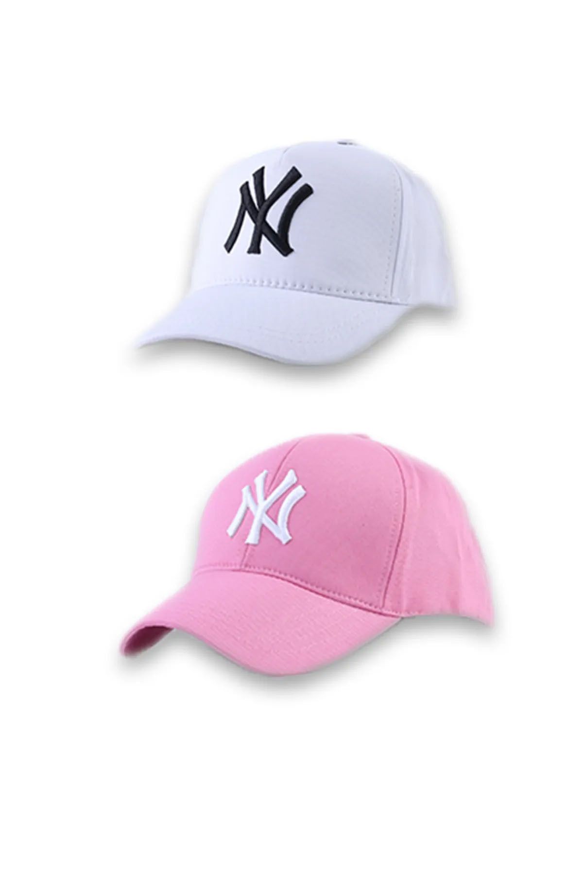 Belifanti Collection NY Newyork 2'li Şapka Set Beyaz Pembe