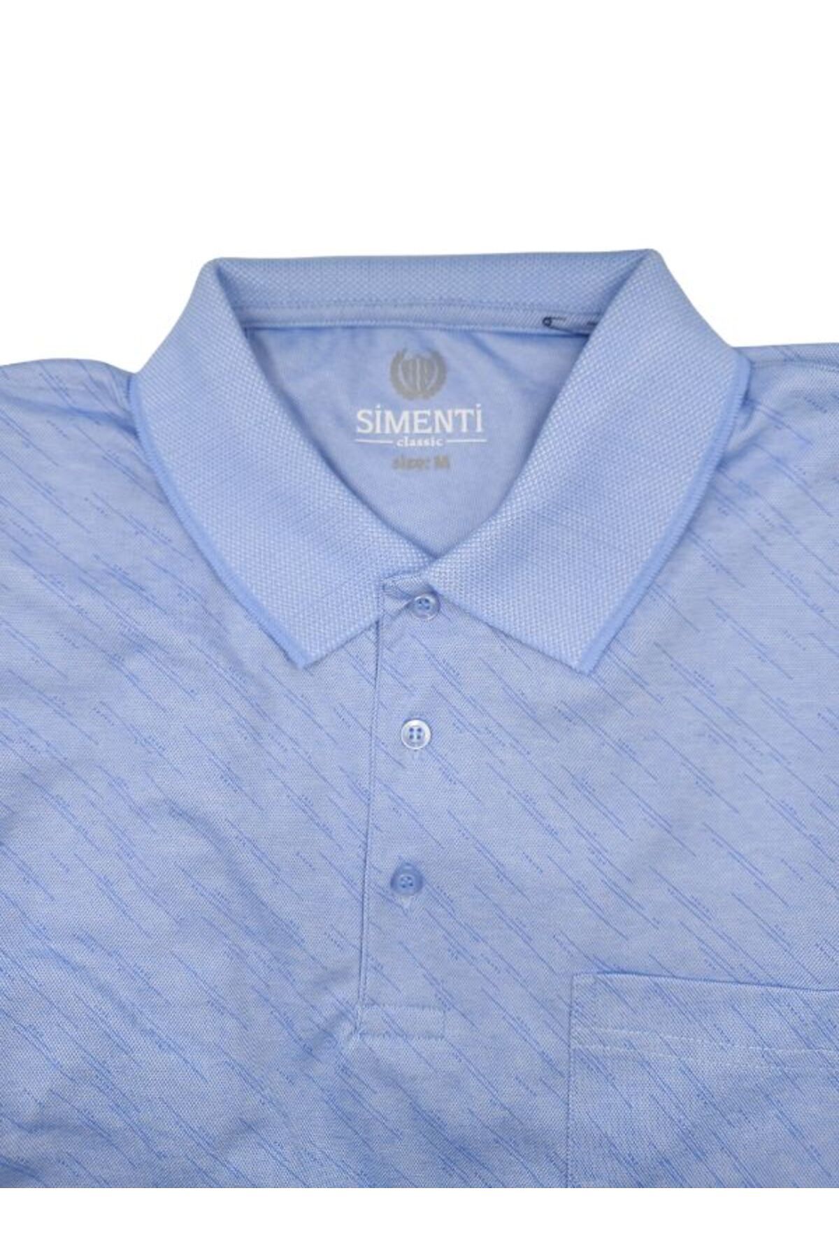 BLUES MODA SİMENTİ RAHAT KALIP GÖK TAŞI DEKOR CEPLİ KISA KOL TSHİRT