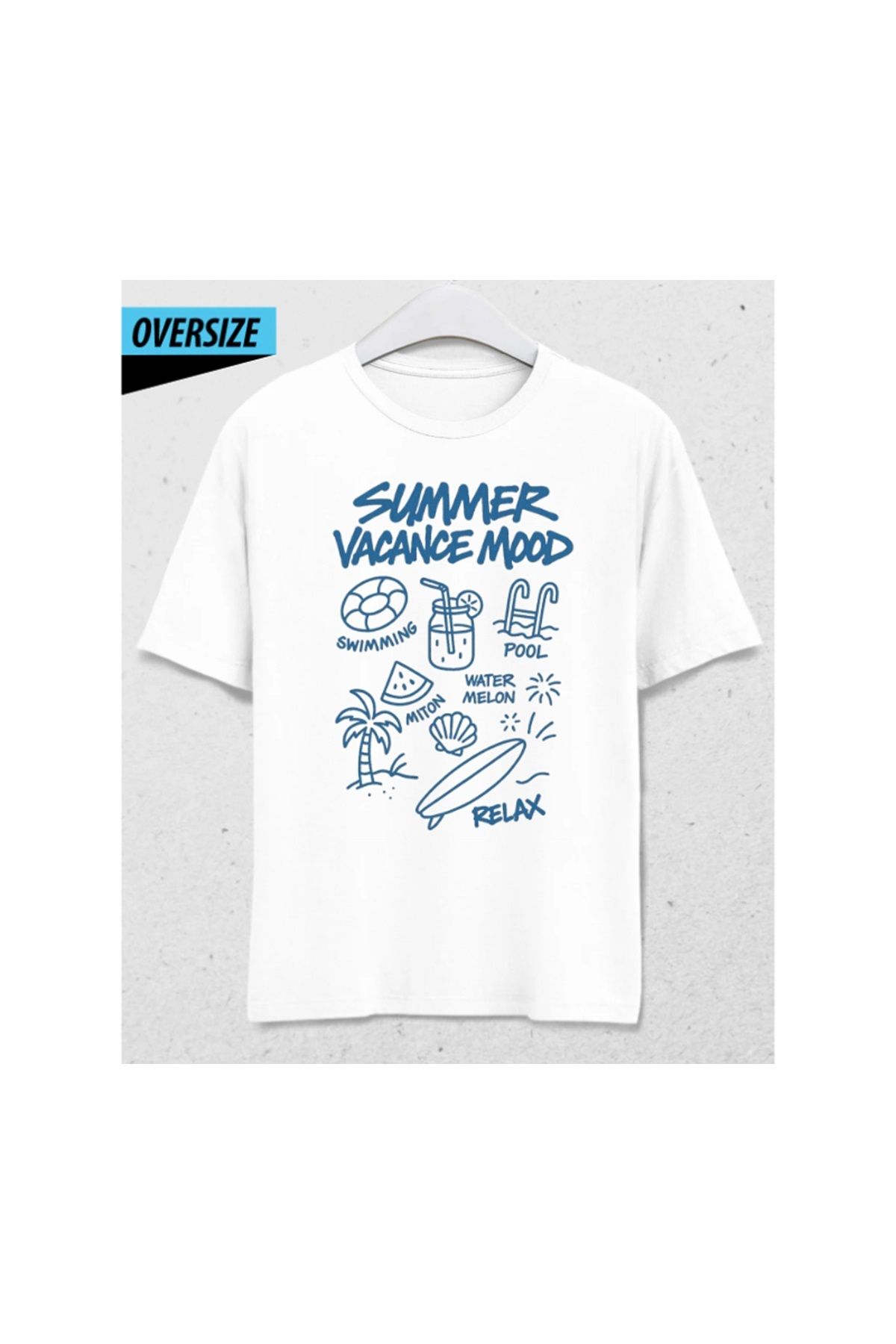 HENA DİZAYN Summer Vacance Mood Oversize Unisex T-Shirt Beyaz