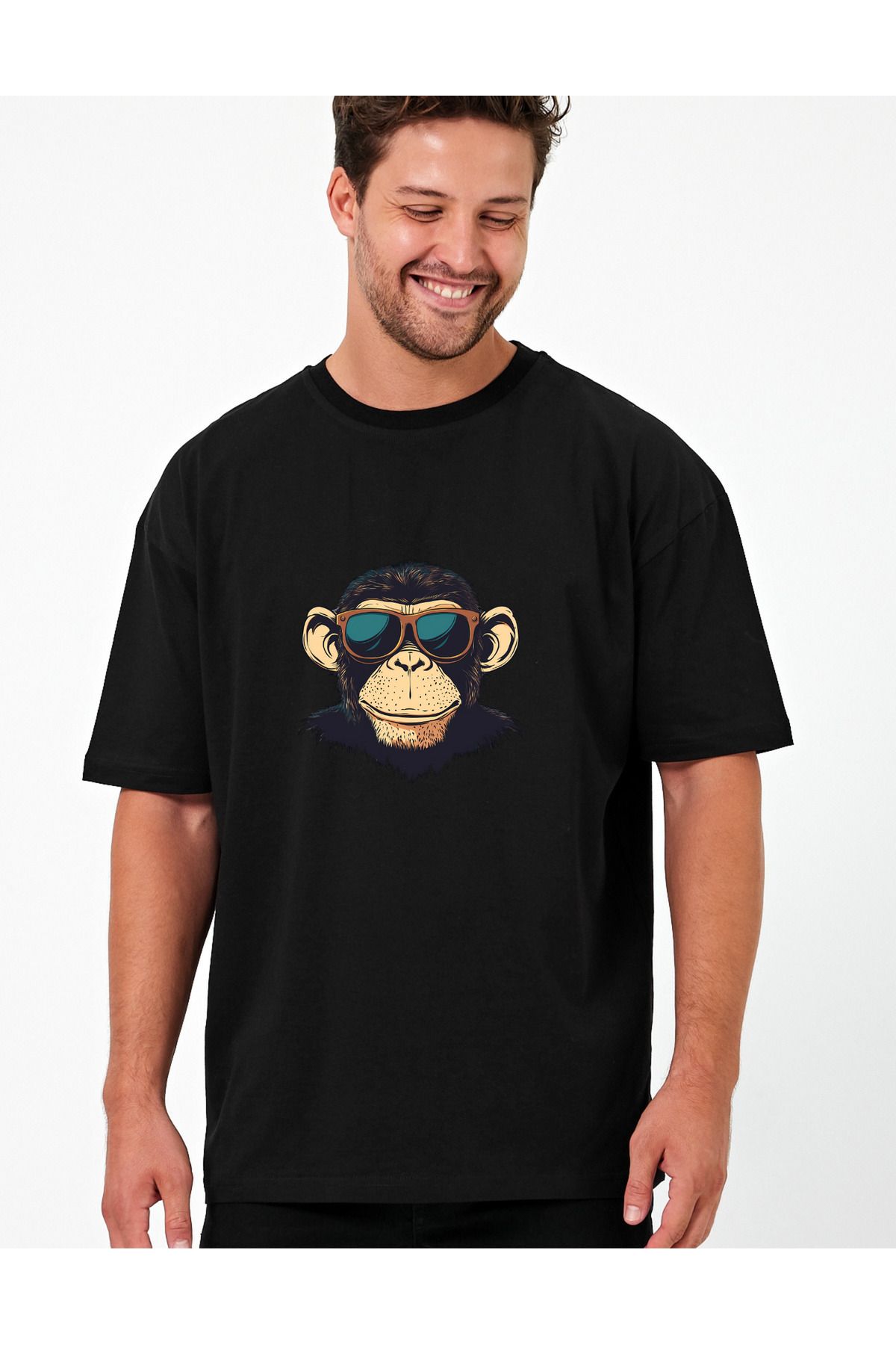 Windy Island Erkek Bisiklet Yaka Goril Baskılı Oversize T-shirt