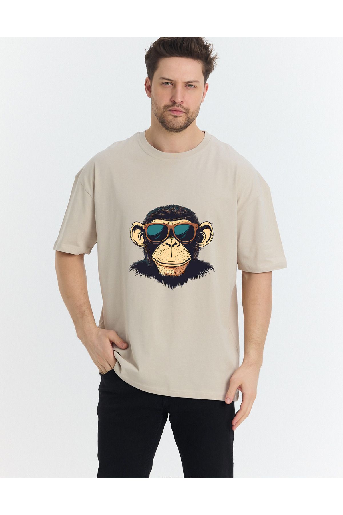 Windy Island Erkek Bisiklet Yaka Goril Baskılı Oversize T-shirt