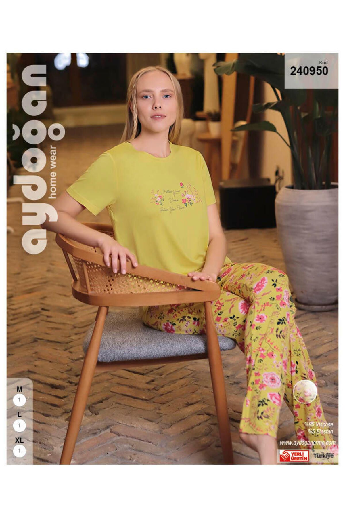 Aydoğan Kadın Kısa Kollu Sarı Viskon Pijama Takım 240950