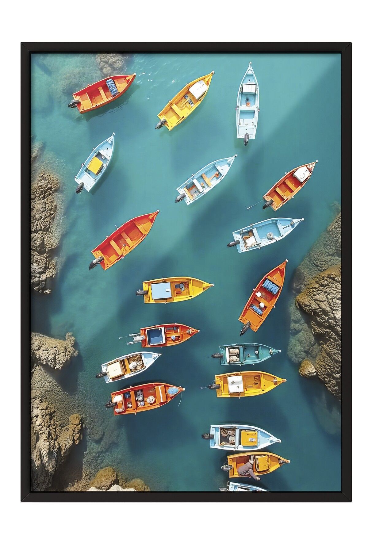 Postifull Siyah Çerçeveli Poster Tablo, Renkli Sandallar, Fotoğraf, Maximalist, Mavi Renk Poster, 2025 Yaz Seç