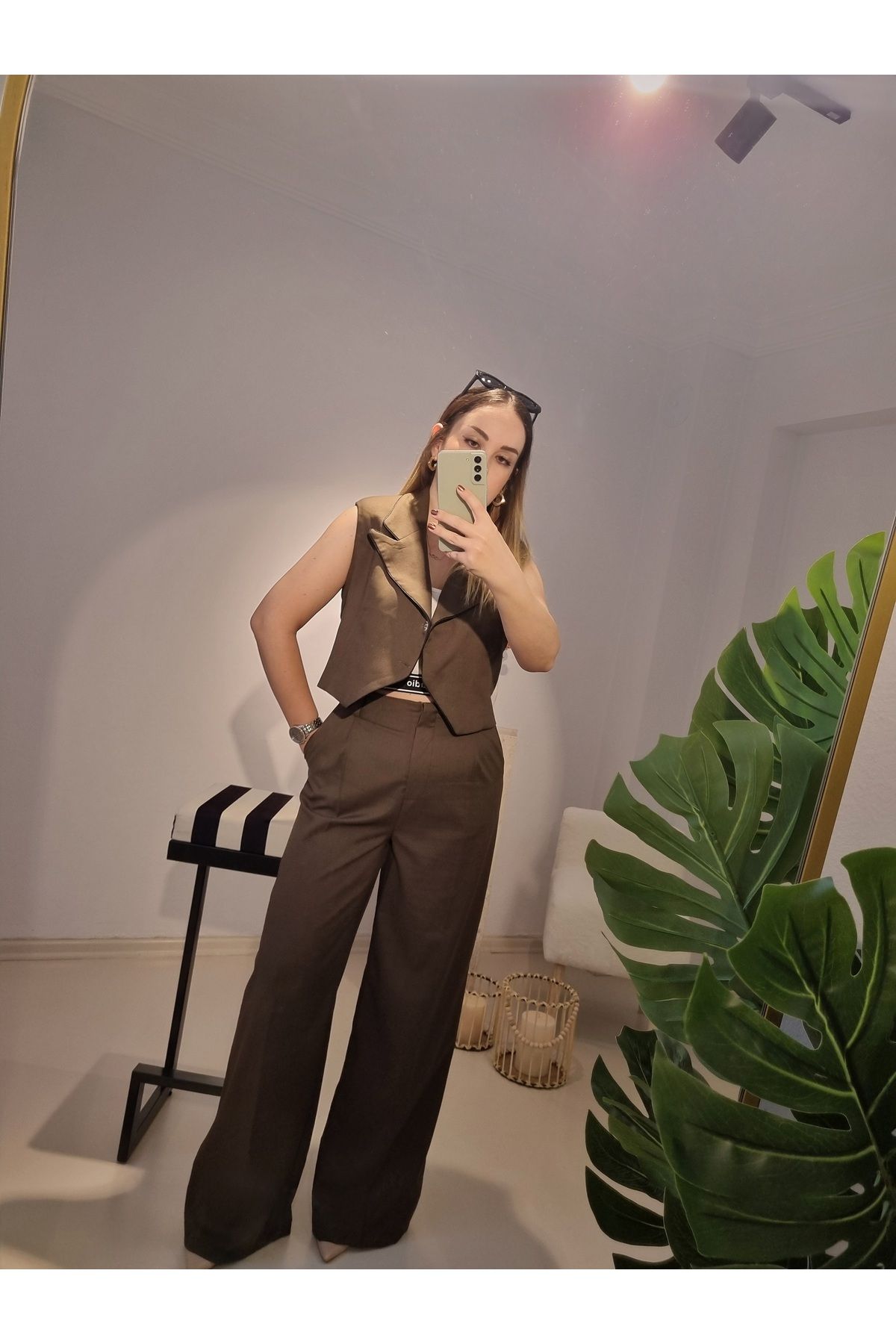 Butik Haki yelekli pantolon takim