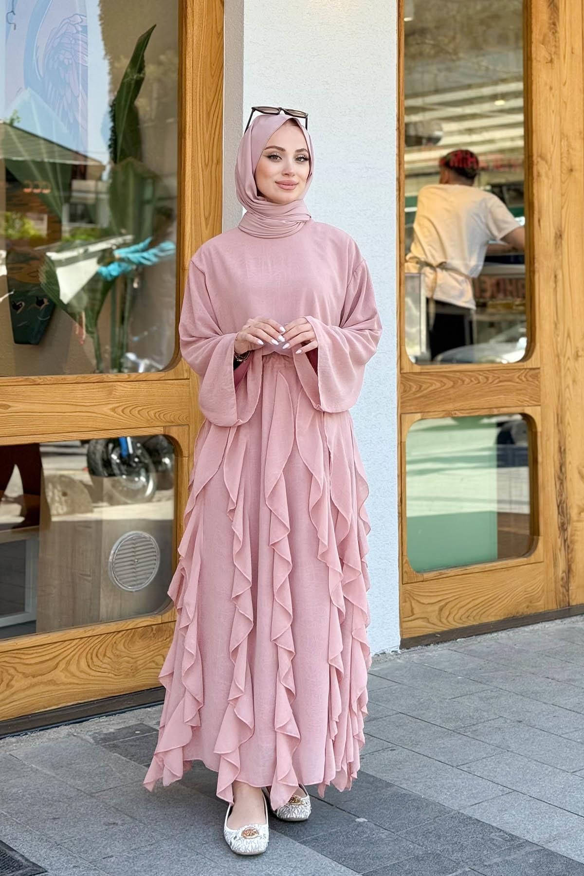 MERVE KAYKISIZ Mour Etekli Takım Pembe