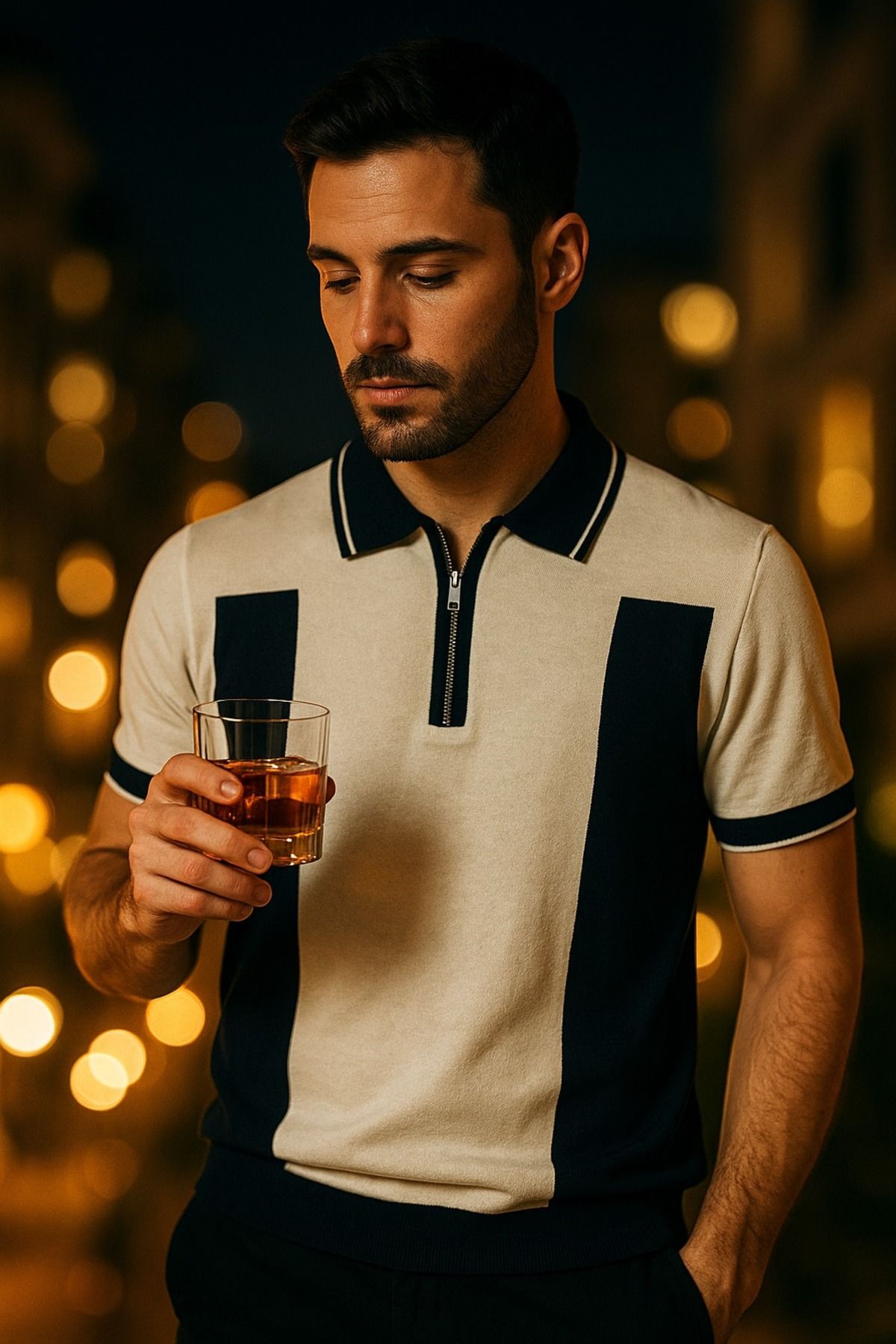LC Waikiki Polo Yaka Fermuarlı Desenli Kısa Kollu Erkek Yazlık Triko Tişört / T-shirt