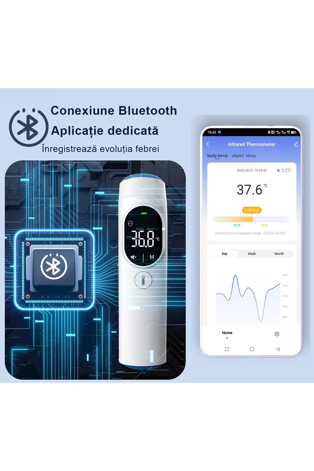 QuTek-QuTek™ Digital Thermometer, Infrared, Bluetooth, Non-Contact, Forehead, Ear Temperature Measurement 6