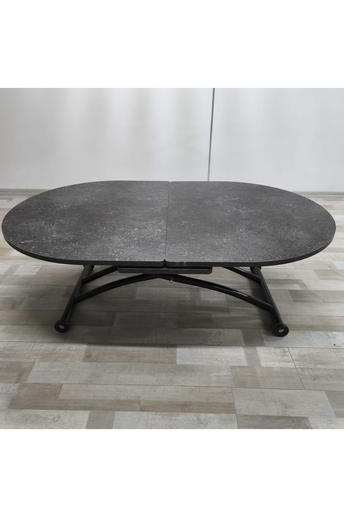 SEHPAM AKILLI Ortadan Açılır Akıllı Yemek Masası Oval Mdf Tabla Alt Mekanizma Metal Siyah Renk