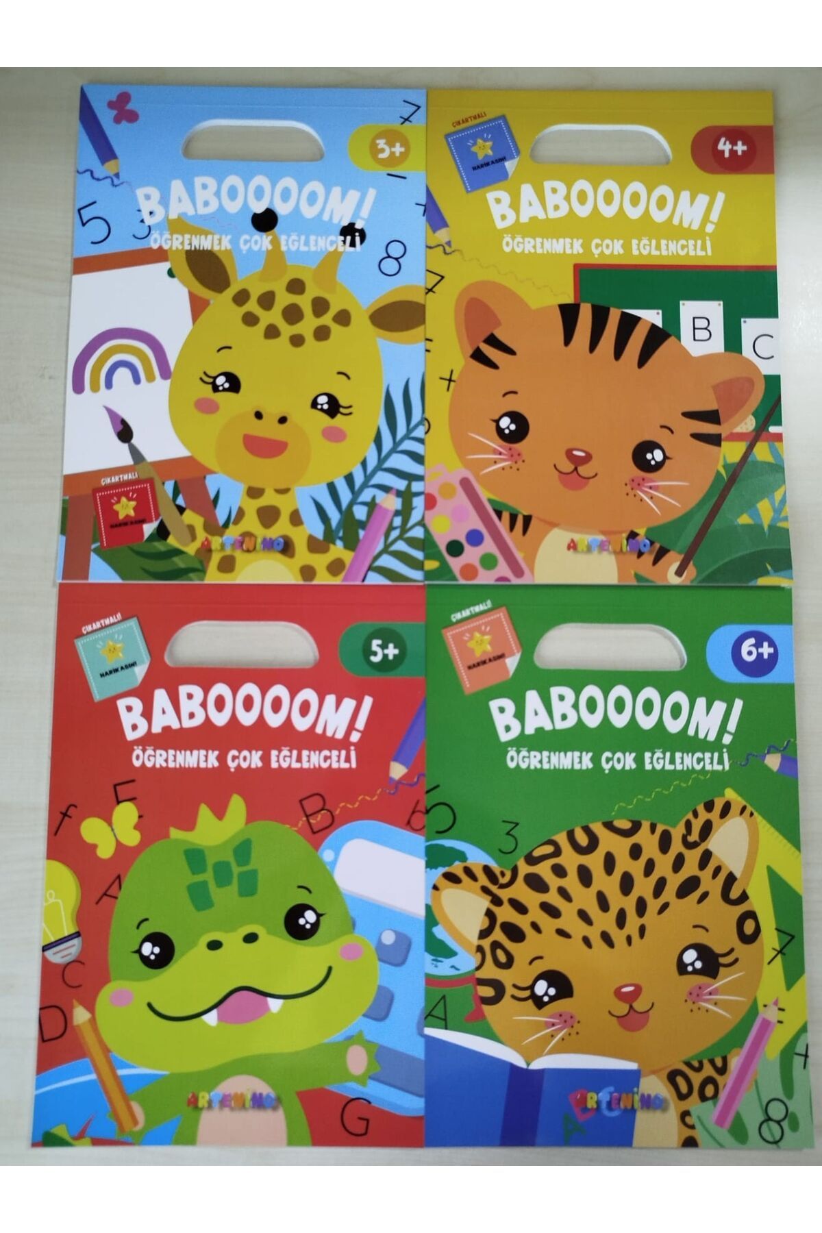 Artenino ÇIKARTMA KİTABI- BABOOOOM ! ÖĞRENMEK ÇOK EĞLENCELİ ÇIKARTMA VE BOYAMA KİTABI 4' LÜ SET