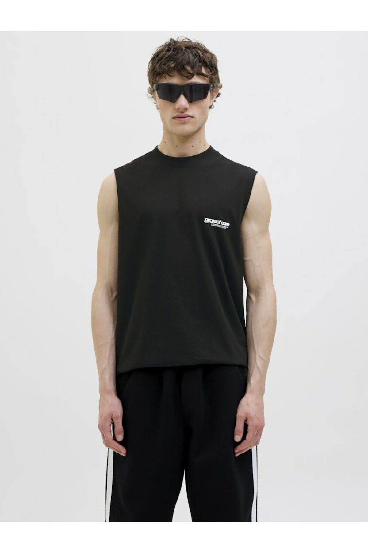 Jack & Jones Erkek Siyah Jcounion Print Tank Top Sn T-shirt 12273446-Black