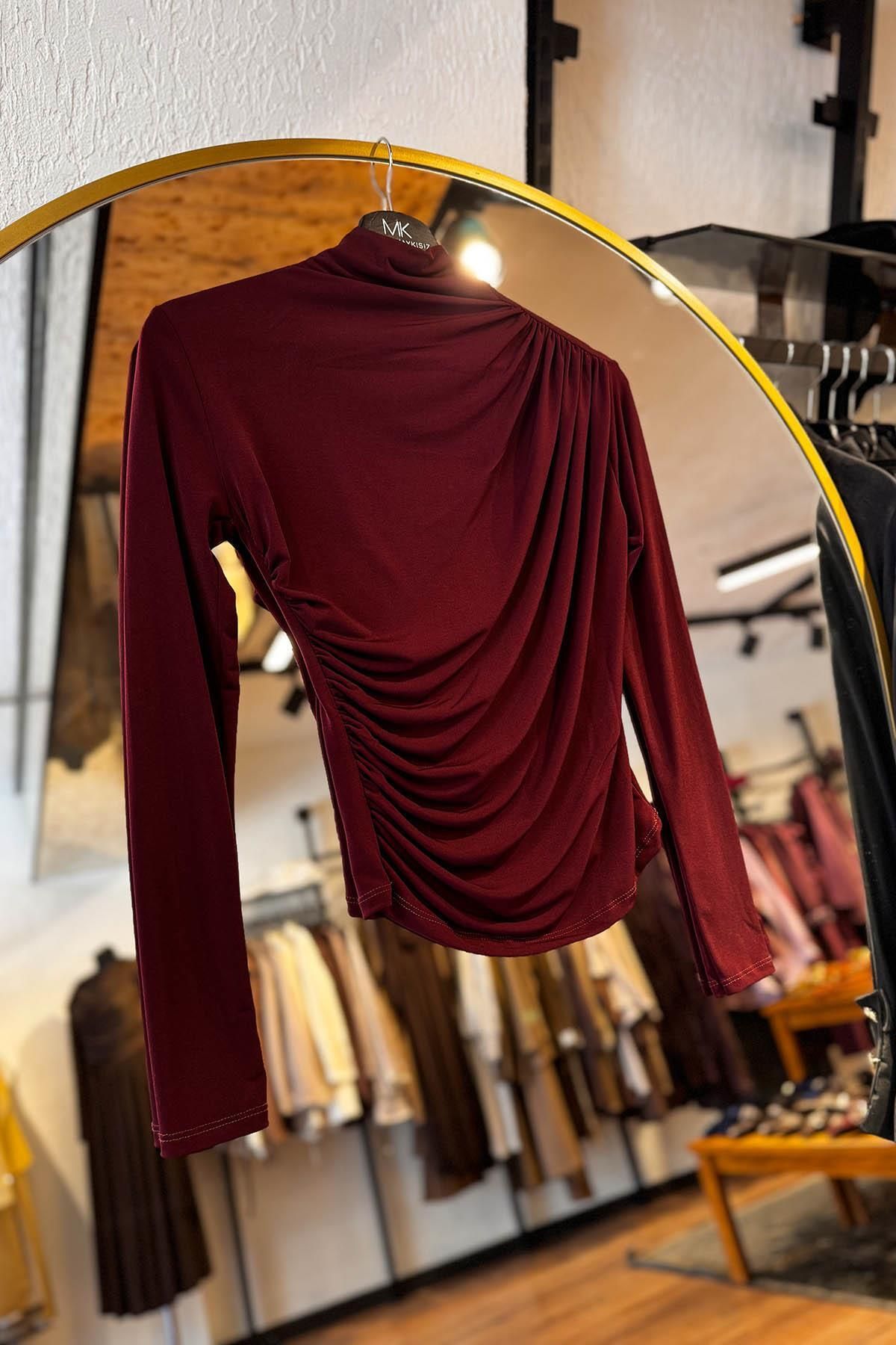 MERVE KAYKISIZ Degaje Bluz Bordo