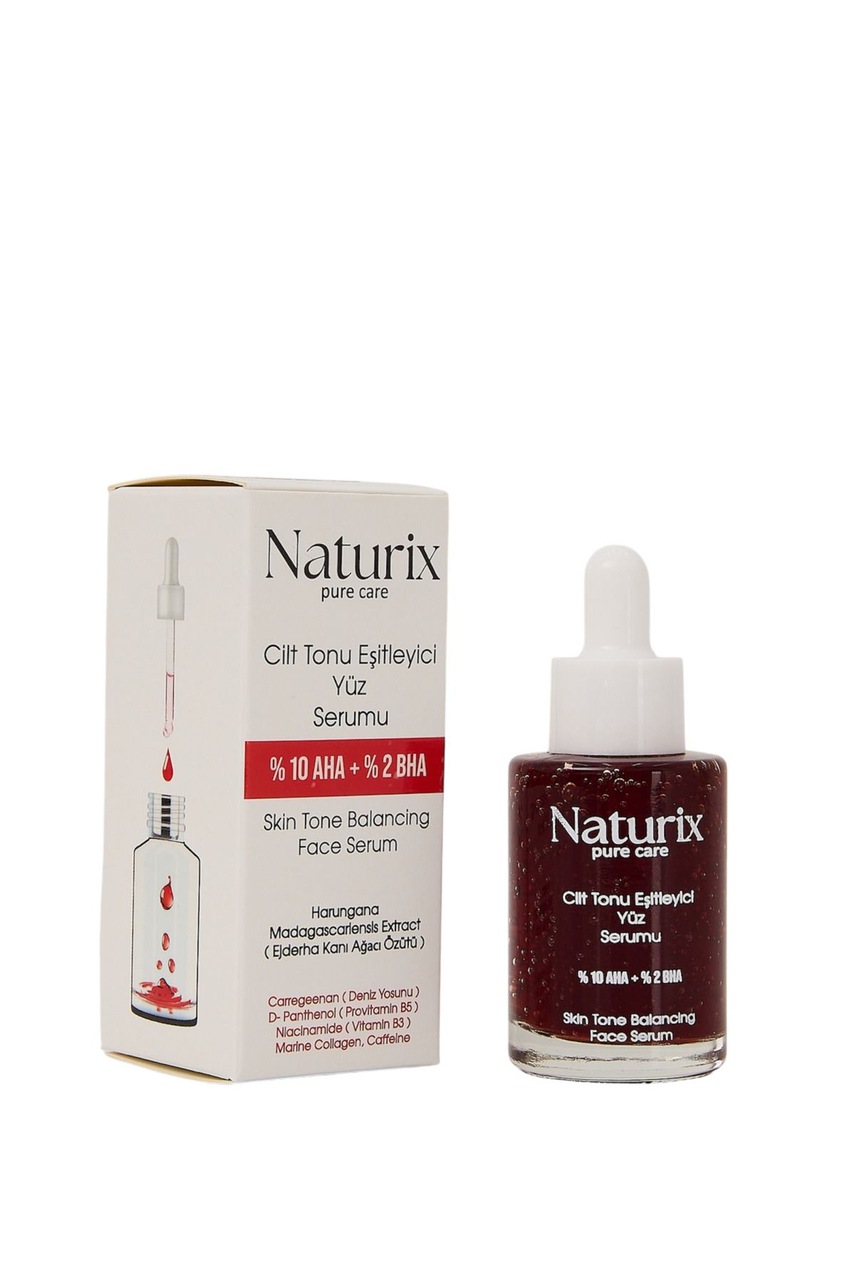 Naturix Cilt Tonu Eşitleyici Serum | %10 AHA + %2 BHA | Kırmızı Peeling Etkisi 30 Ml