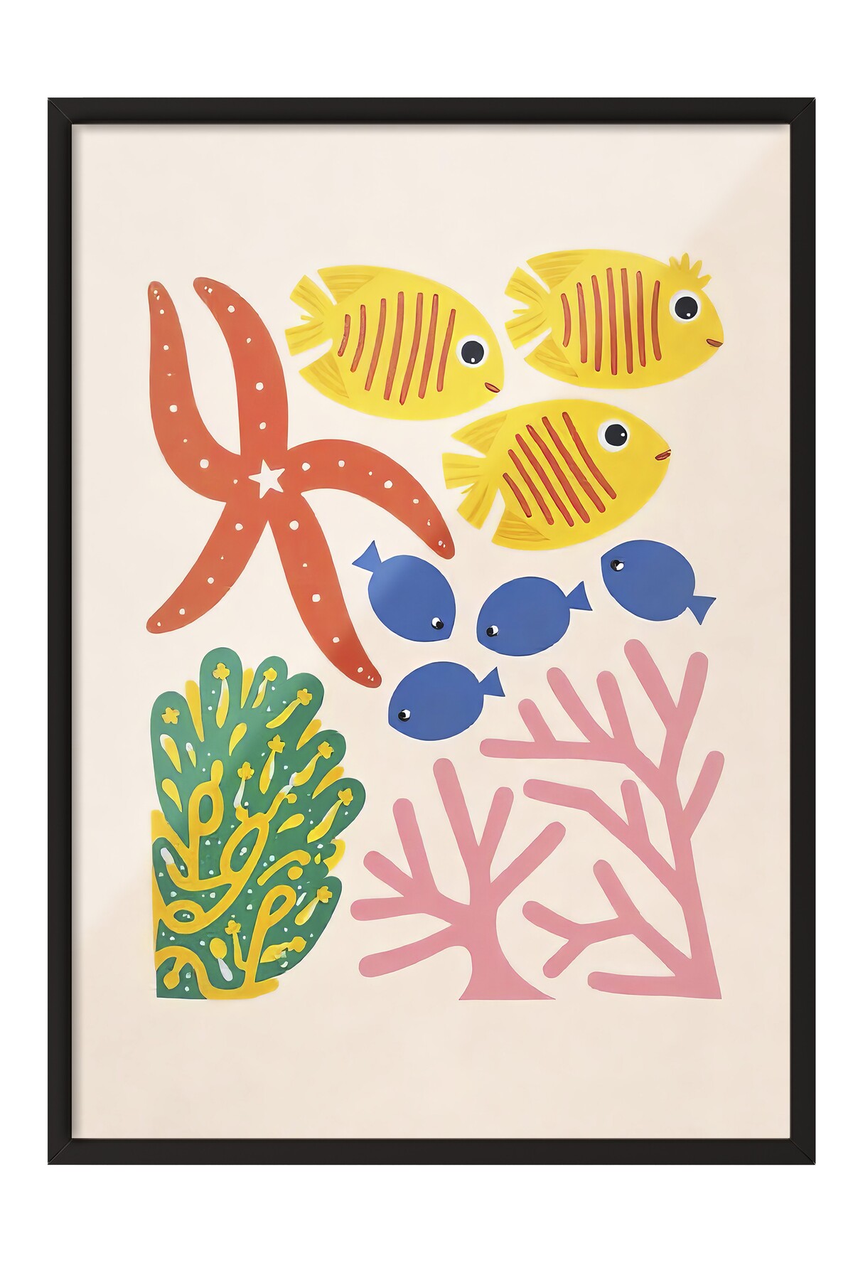 Black Framed Poster Painting, Bottom of the Sea, Illustration, Maximalist, Yellow Color Poster, Choose Summer 2025