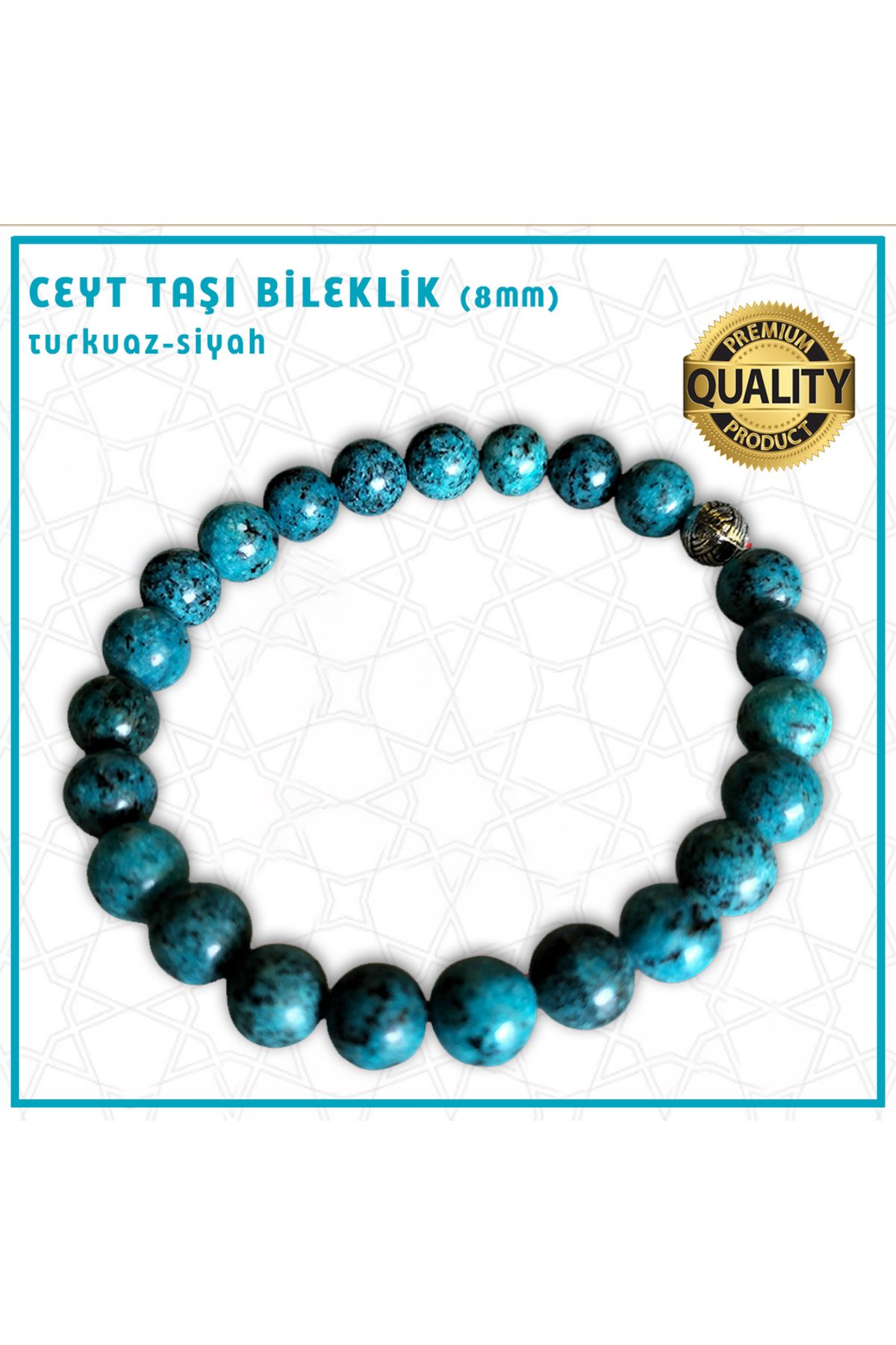 Mabeyn CEYT TAŞI (TURKUAZ-SİYAH) BİLEKLİK - 8 MM