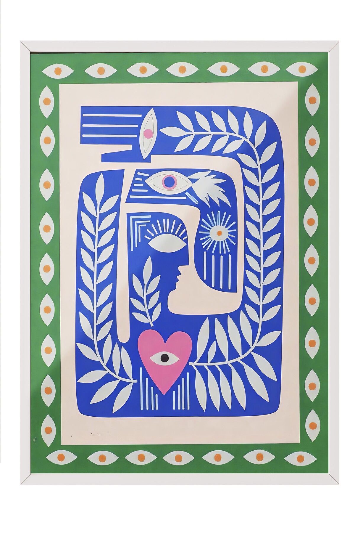 Postifull Beyaz Çerçeveli Poster Tablo, Soyut Mavi, İllüstrasyon, Maximalist, Mavi Renk Poster, 2025 Yaz Seçki