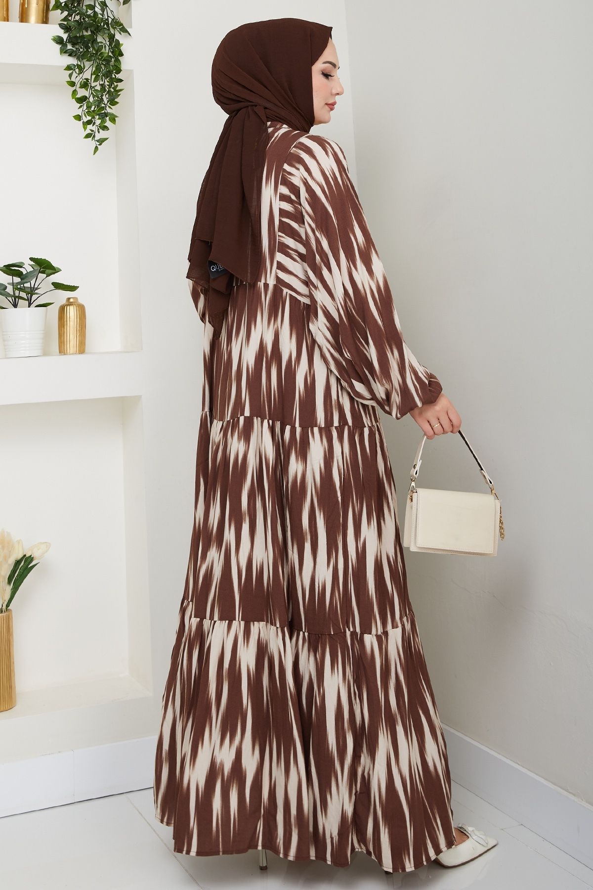 InStyle-Casual Brush Pattern Viscose Dress Brown 4