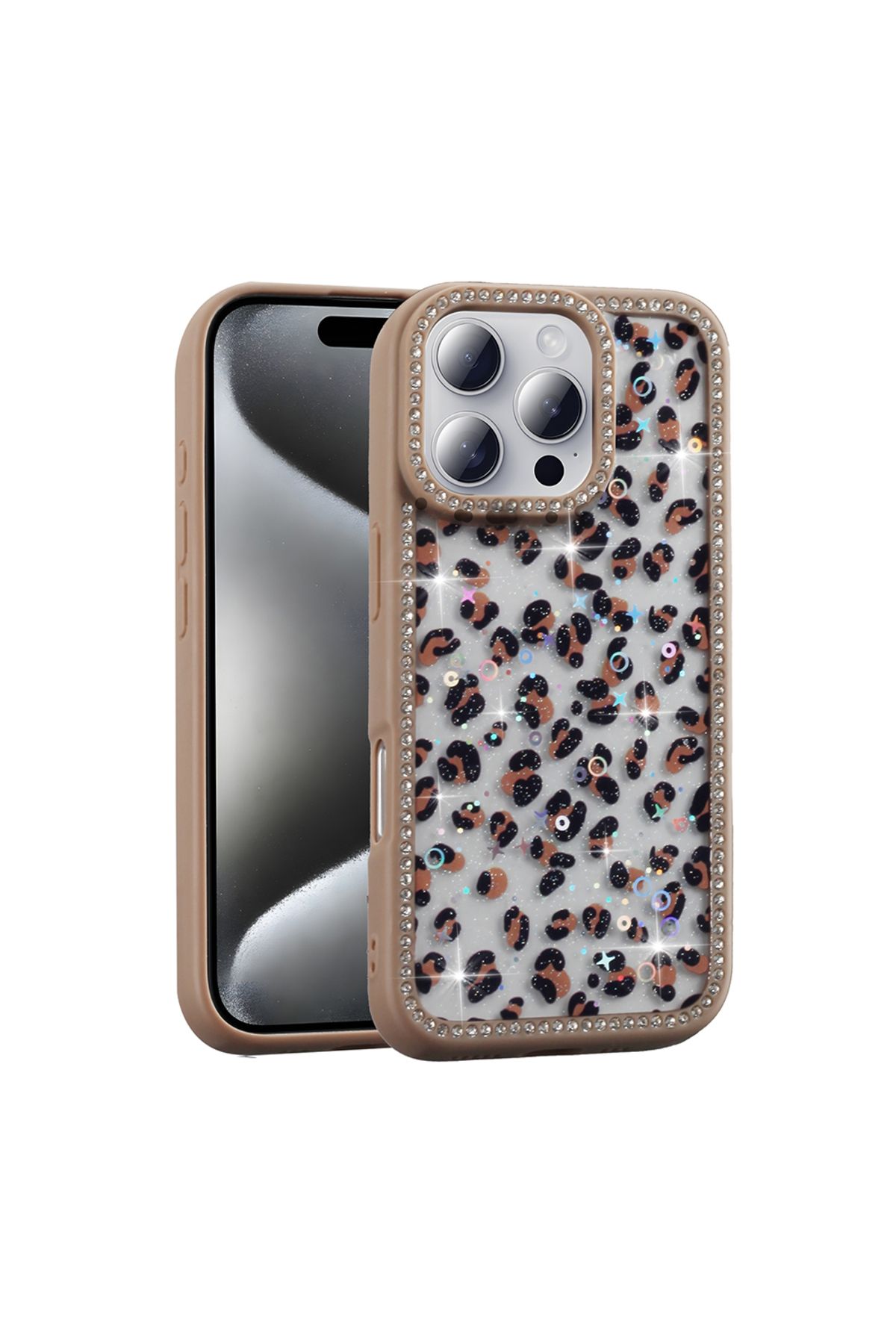m.tk moveteck İphone 16 Pro Max Kılıf Kelebek Pink Fiyonk Desenli Yumuşak Simli Taşlı Kenarlı Kamera Korumalı Kap