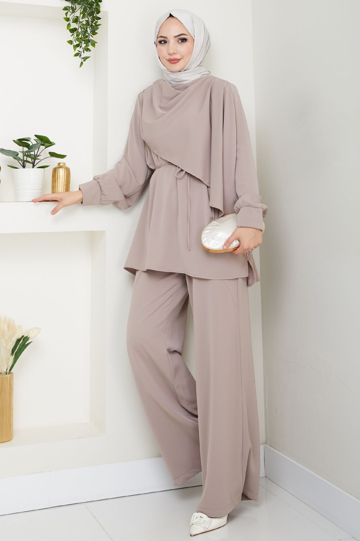 InStyle Şal Yaka Bej İkili Takım