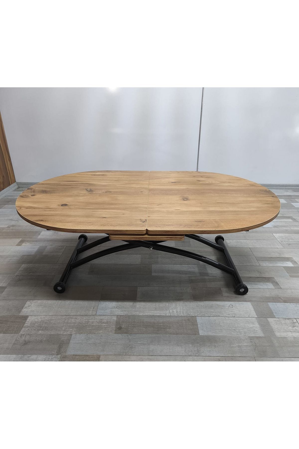 SEHPAM AKILLI Ortadan Açılır Akıllı Yemek Masası Oval Mdf Tabla Alt Mekanizma Metal Siyah Renk