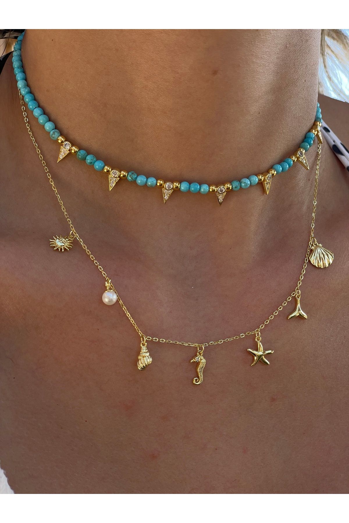 Sade Accessory Mavi Taşlı Gümüş Detaylı Kolye