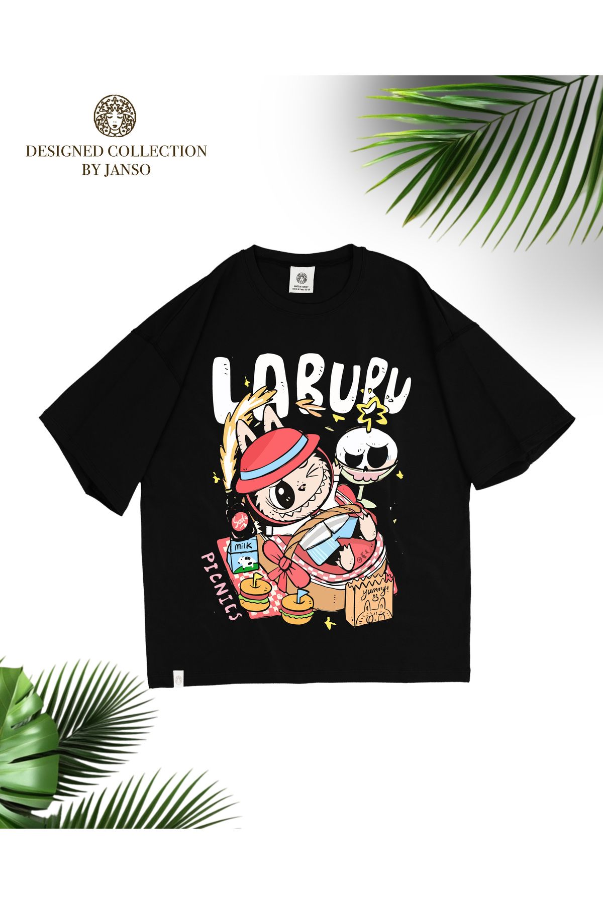 JANSO GROUP - KADIN KISA KOLLU TSHIRT BASKILI PAMUKLU OVERSİZE