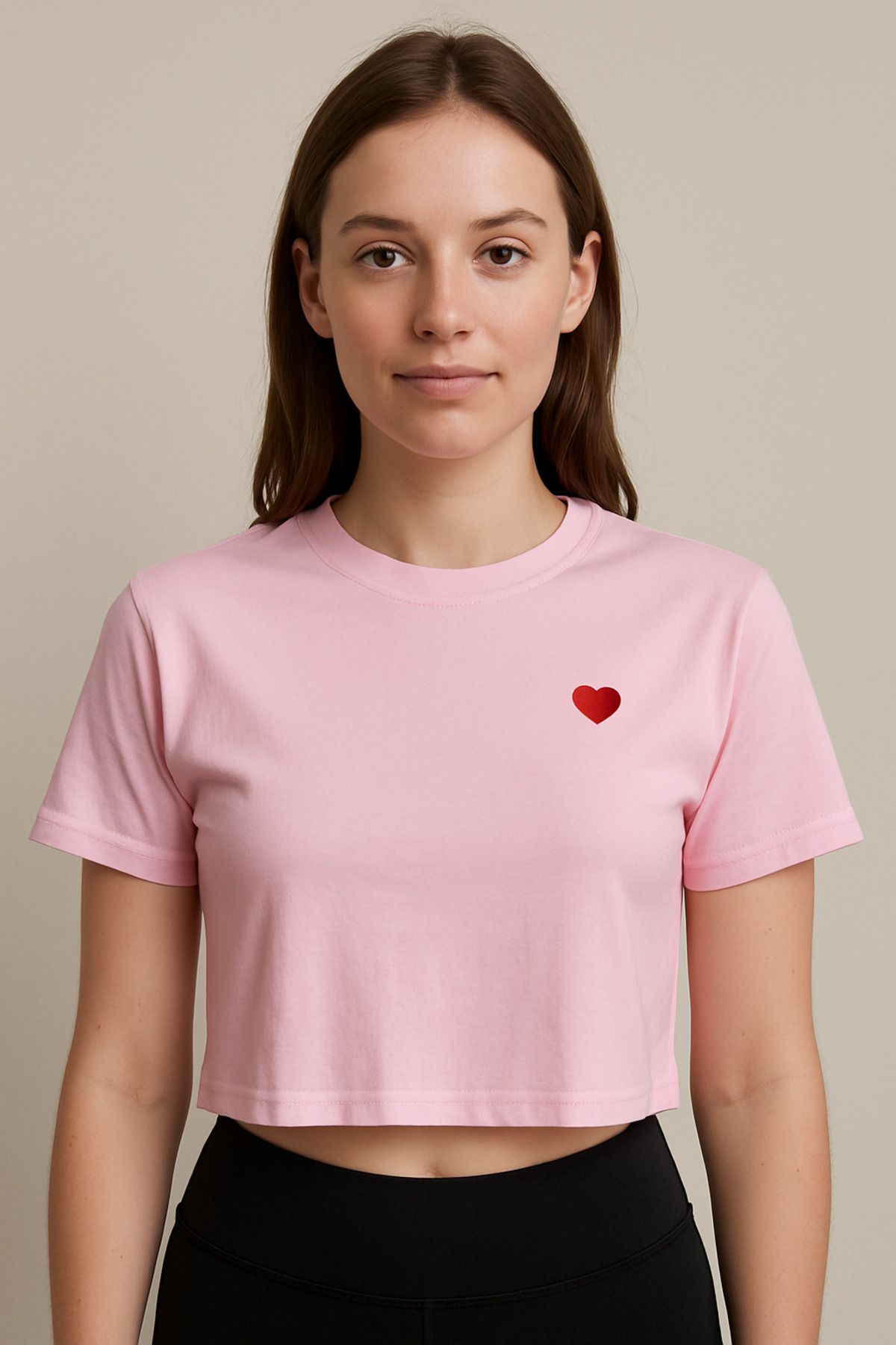SamLive Pembe Kalp Nakışlı Crop