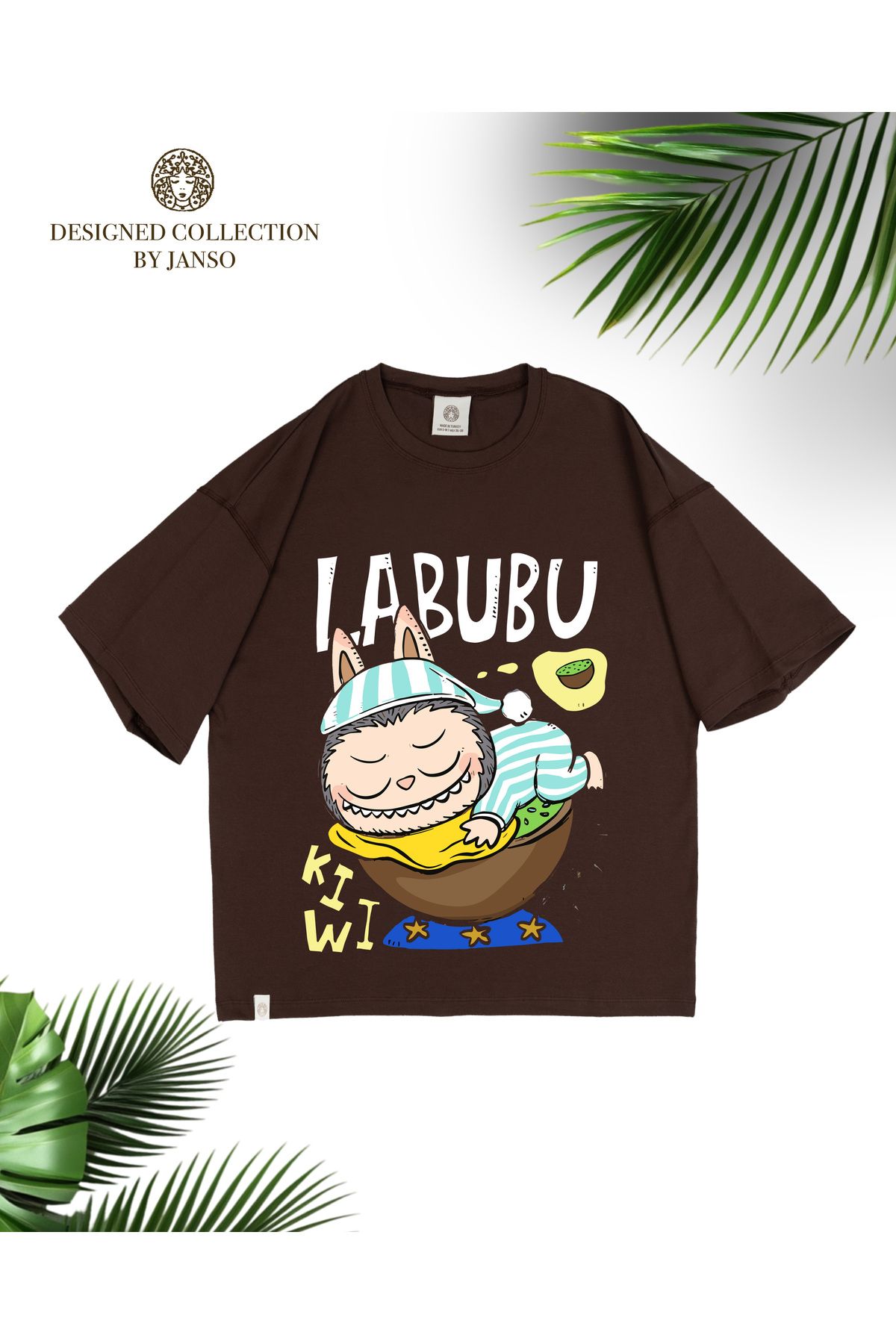 JANSO GROUP - KADIN KISA KOLLU TSHIRT BASKILI PAMUKLU OVERSİZE