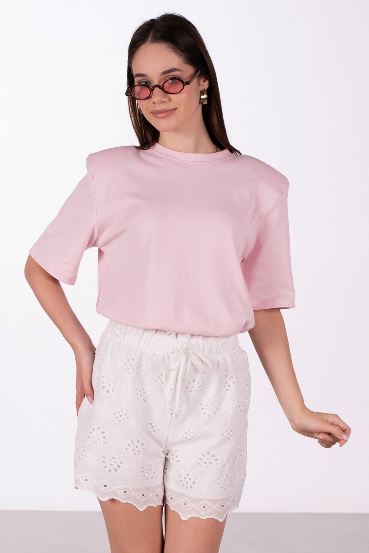 BARRELS AND OIL Vatkalı Kısa Kol T-Shirt - Açık Pembe