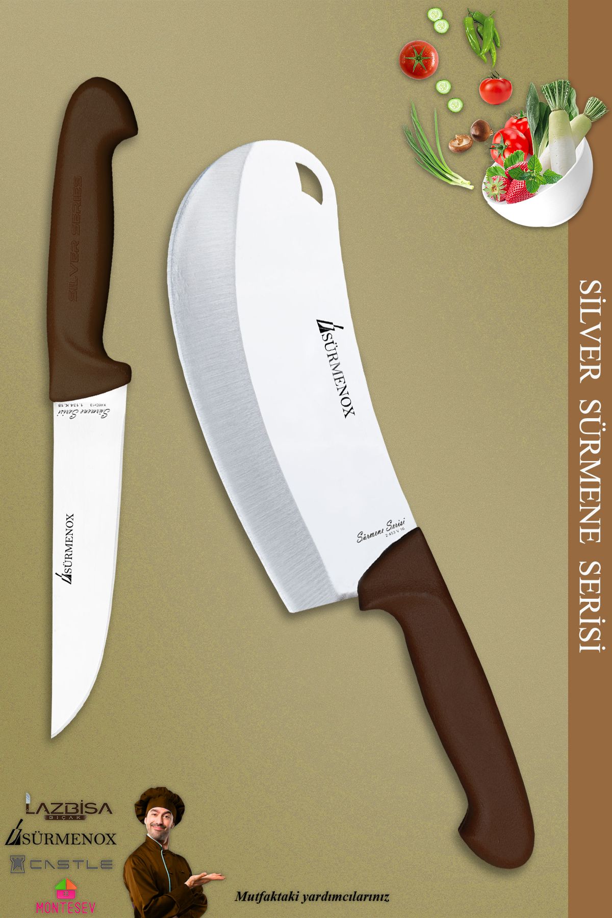 SÜRMENOX Sürmene Silver Serisi Kahve Sap Mutfak Bıçak Bıçağı Pizza Salata Börek Bıçağı 2 Li Set (Srm-024)