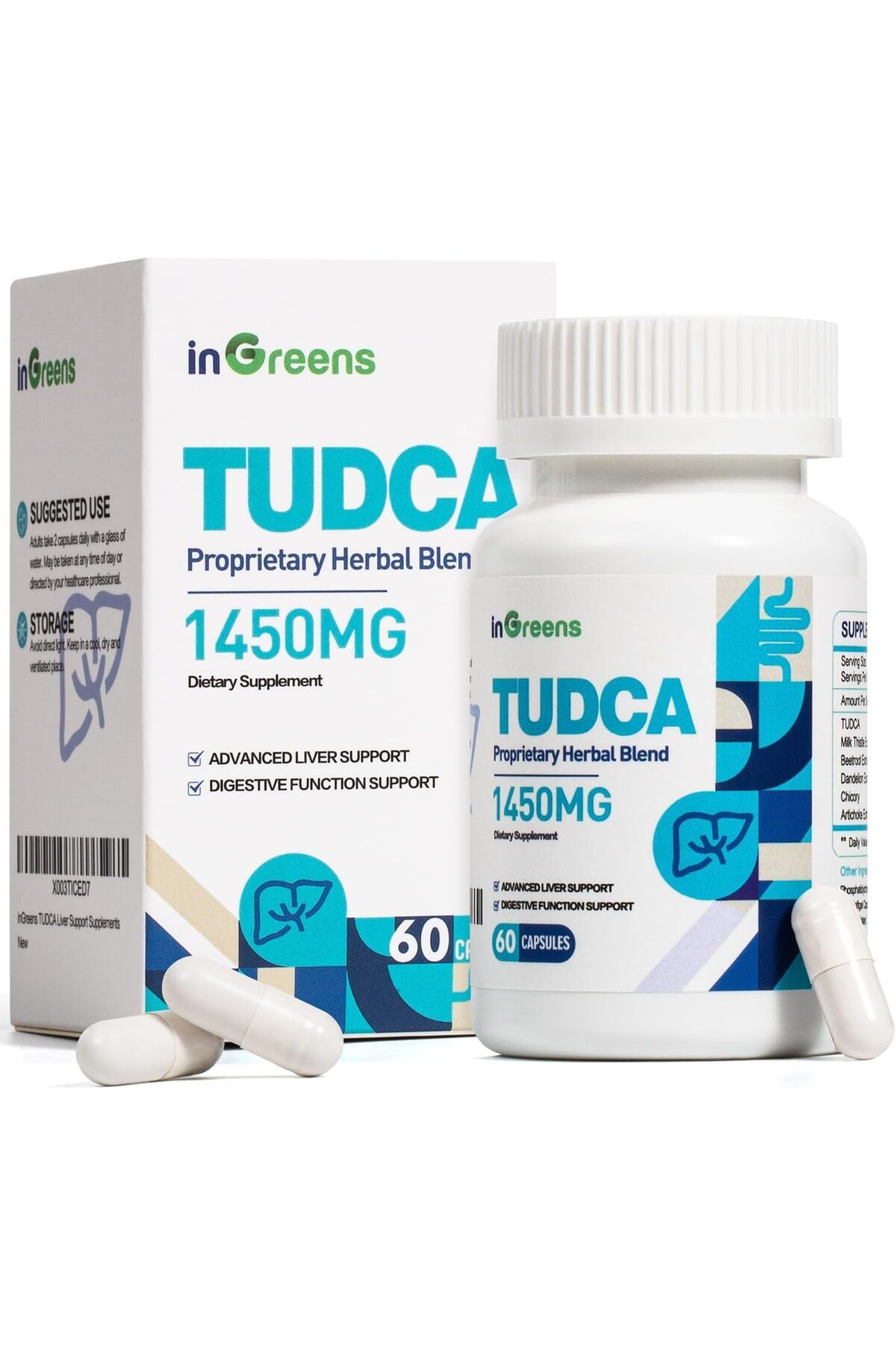 inGreens TUDCA+Milk Thistle 1450MG Health for Liver Kidney Cleanse Detox and Repair 60 Caps