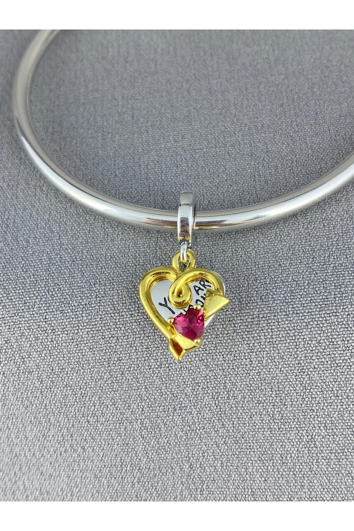 My Story İşleme Yapılabilir Kalp ve Ok Çift Sallantılı Charm