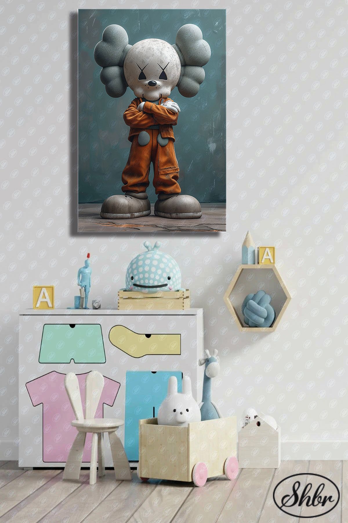 Şehber Tekli Dikey Kanvas Dekoratif Duvar Tablosu Kaws Anime Karakter Çocuk Odası Oyun Odası