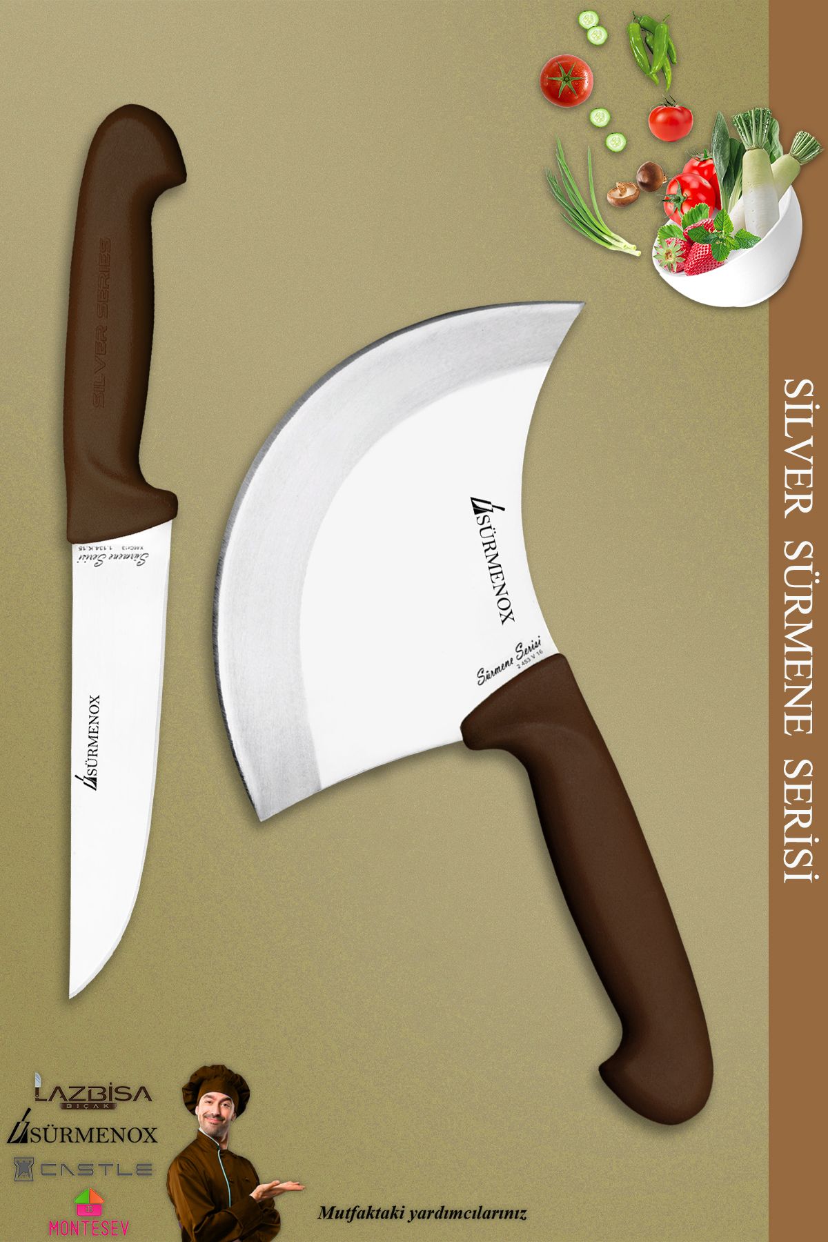 SÜRMENOX Sürmene Silver Serisi Kahve Sap Mutfak Bıçak Hilal Börek Bıçağı Pizza Pide Bıçağı 2 Li Set (Srm-023)
