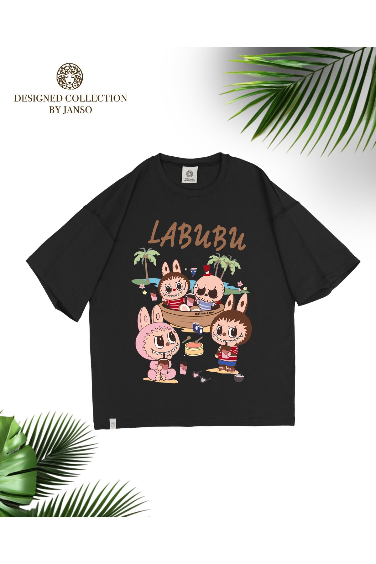 JANSO GROUP - KADIN KISA KOLLU TSHIRT BASKILI PAMUKLU OVERSİZE