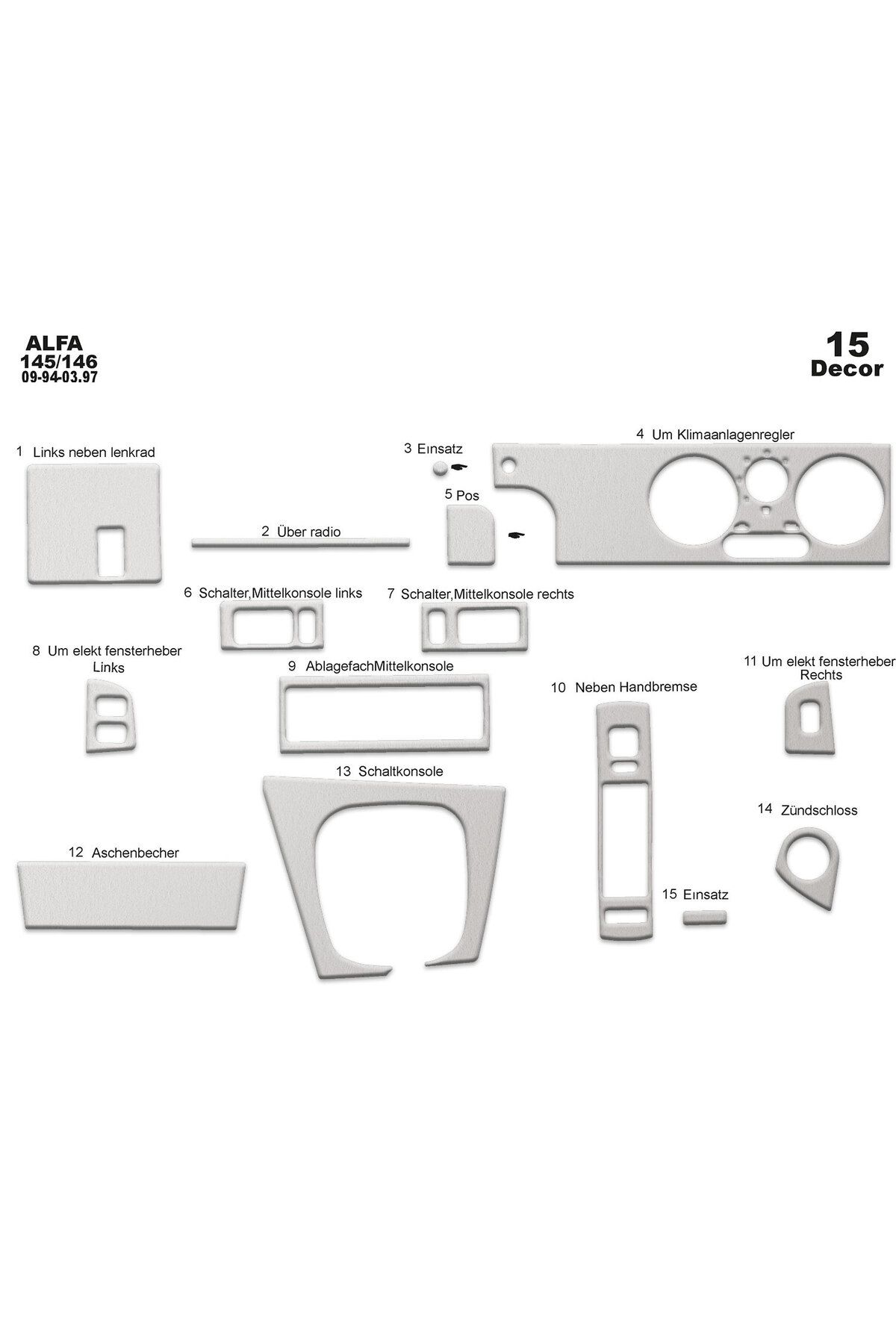 Marscockpitdesign Alfa 145/146 Konsol-Torpido Kaplama 1994-1997 15 Parça