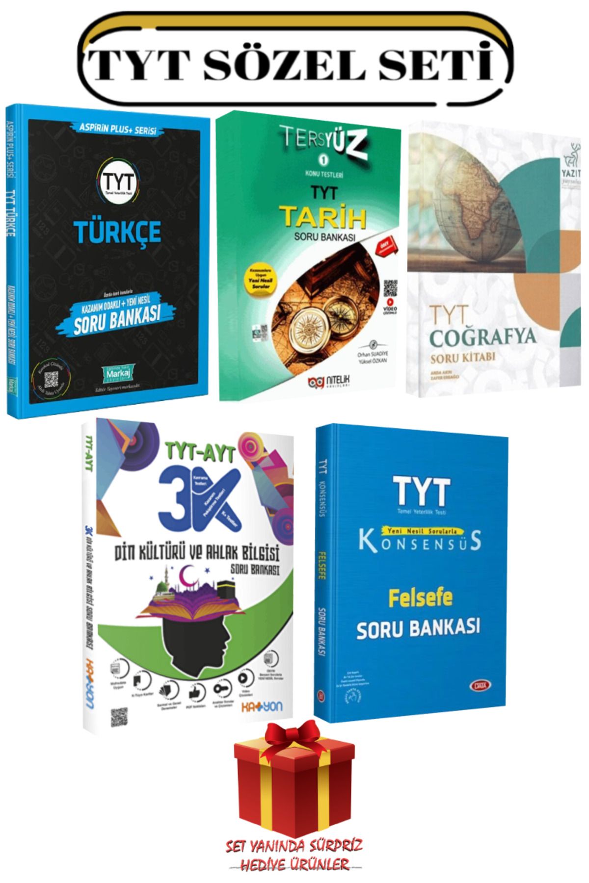 Yazıt Yayınları TYT Sözel Seti: Türkçe+Tarih+Coğrafya+Din Kültürü ve Ahlak Bilgisi+Felsefe Soru Bankası+Hediye