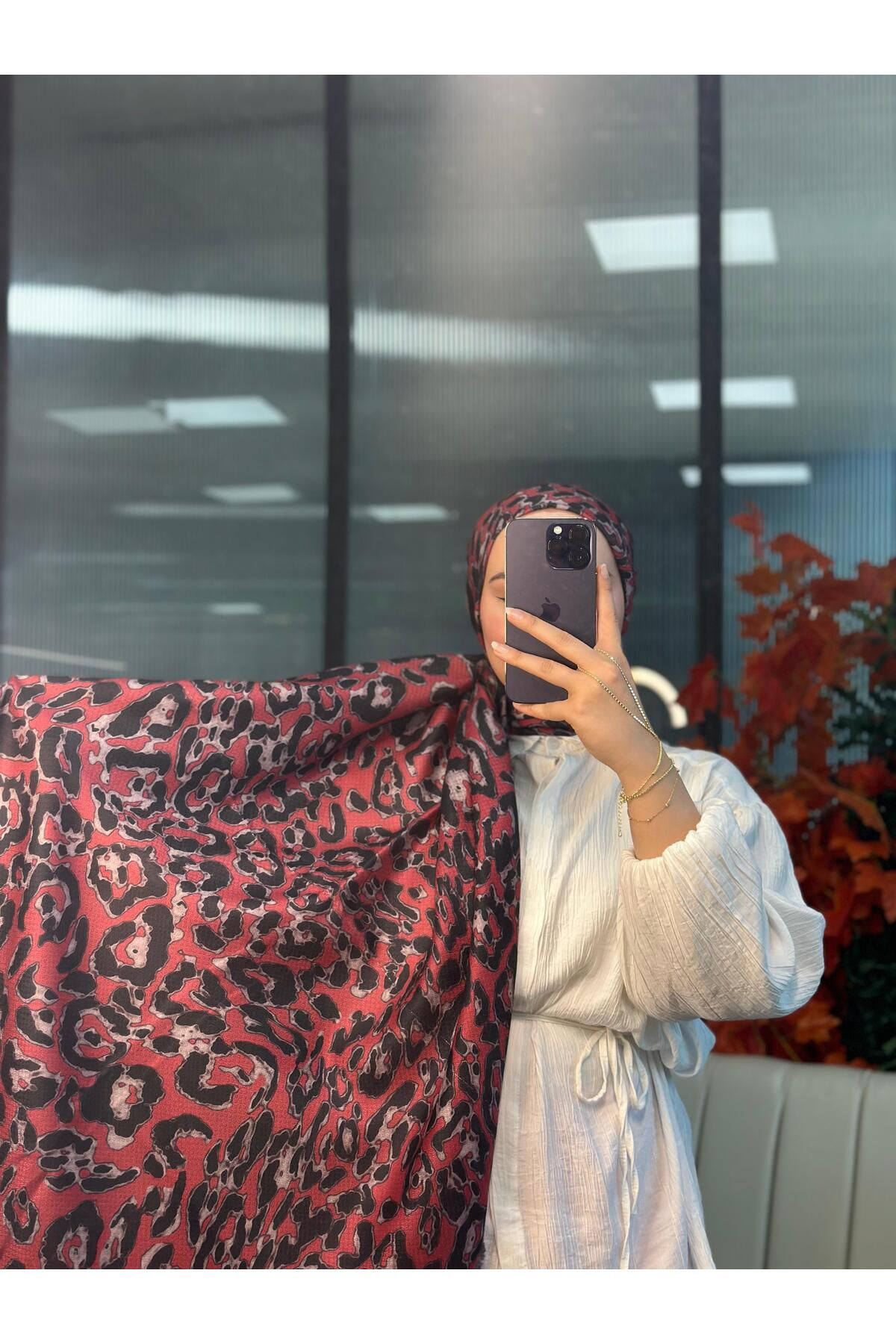 Oxygen Scarfs Ala Leopar Desen Naturel Pamuk Şal