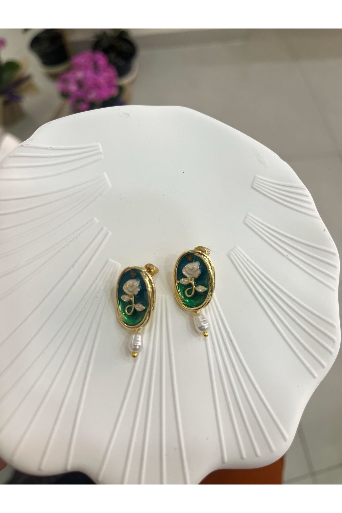 FirstRoseStore Vintage Mavi Çelik Küpe