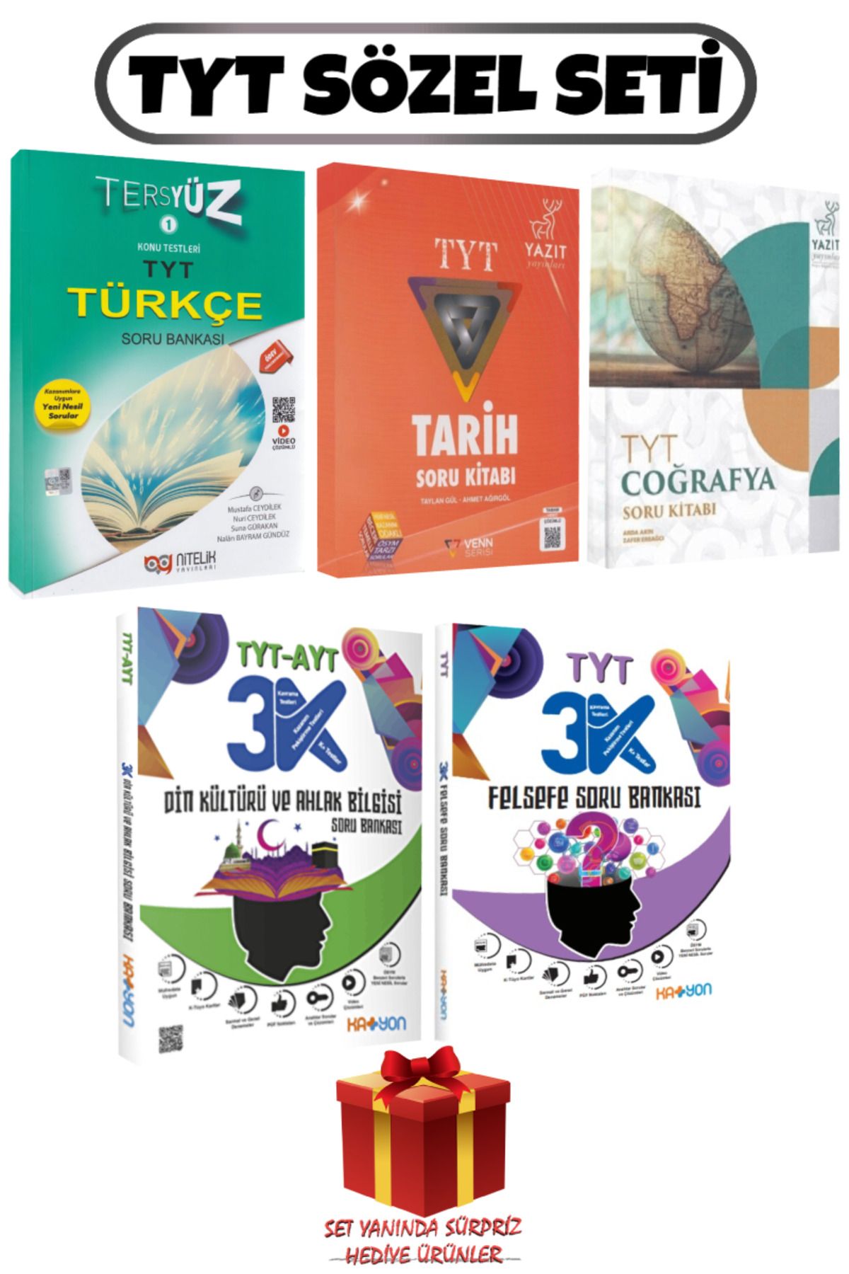Nitelik Yayınları TYT Sözel Seti: Türkçe+Tarih+Coğrafya+Din Kültürü ve Ahlak Bilgisi+Felsefe Soru Bankası+Hediye